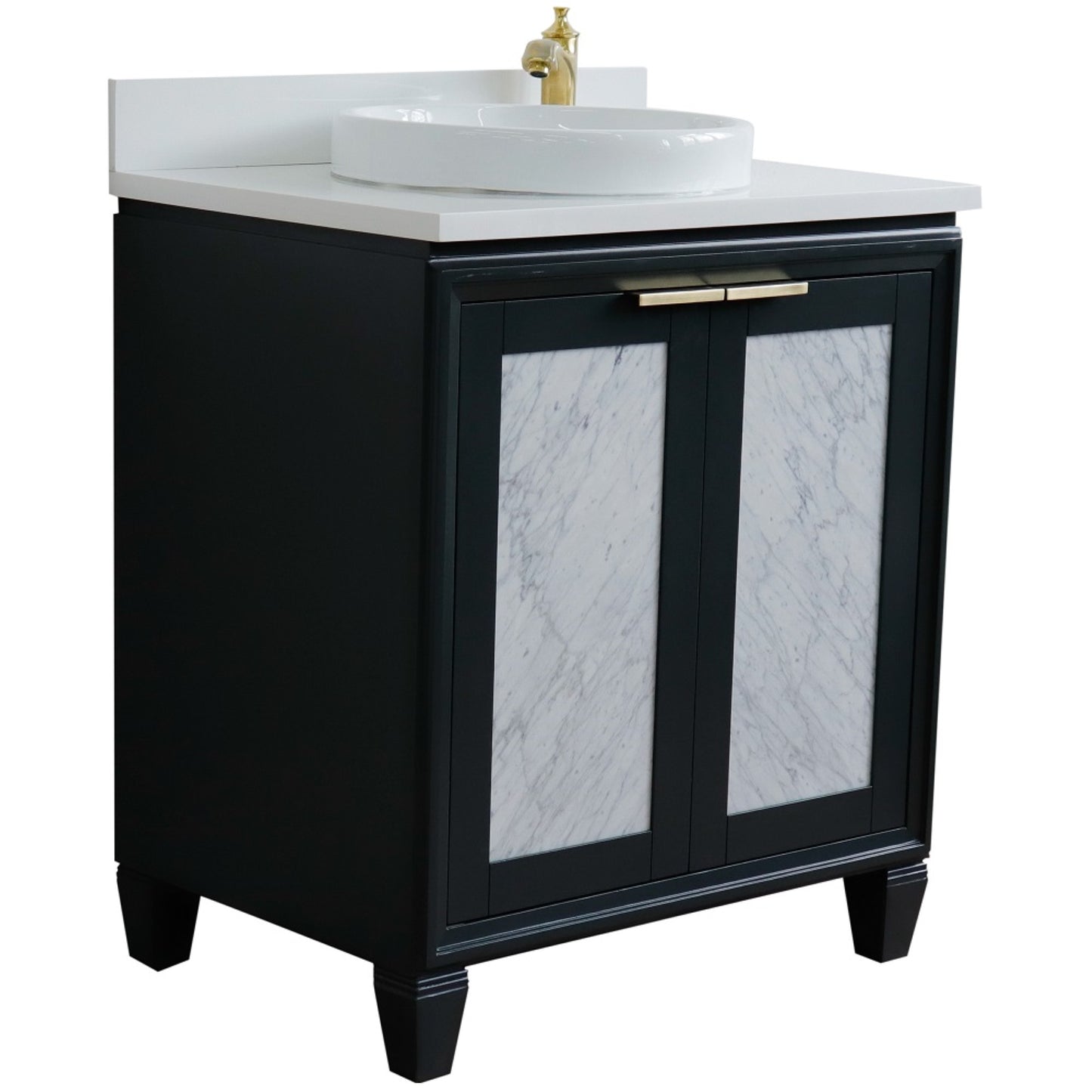 31" Single sink vanity in Dark Gray finish with White engineered stone with round sink