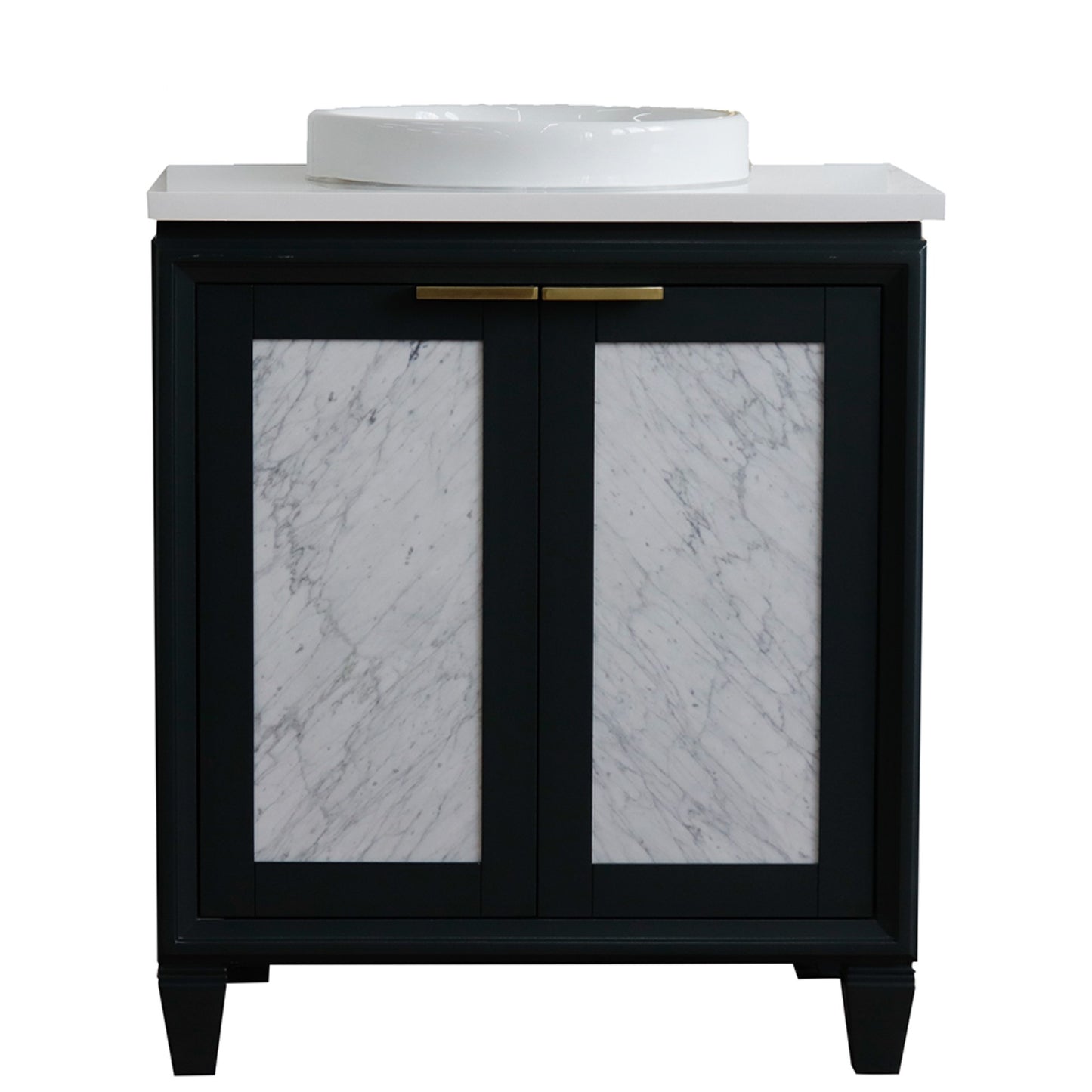 31" Single sink vanity in Dark Gray finish with White engineered stone with round sink