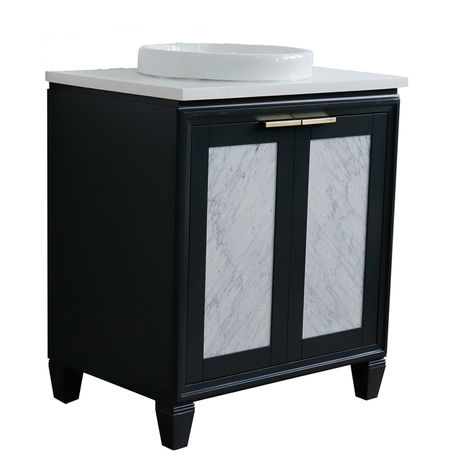 31" Single sink vanity in Dark Gray finish with White engineered stone with round sink