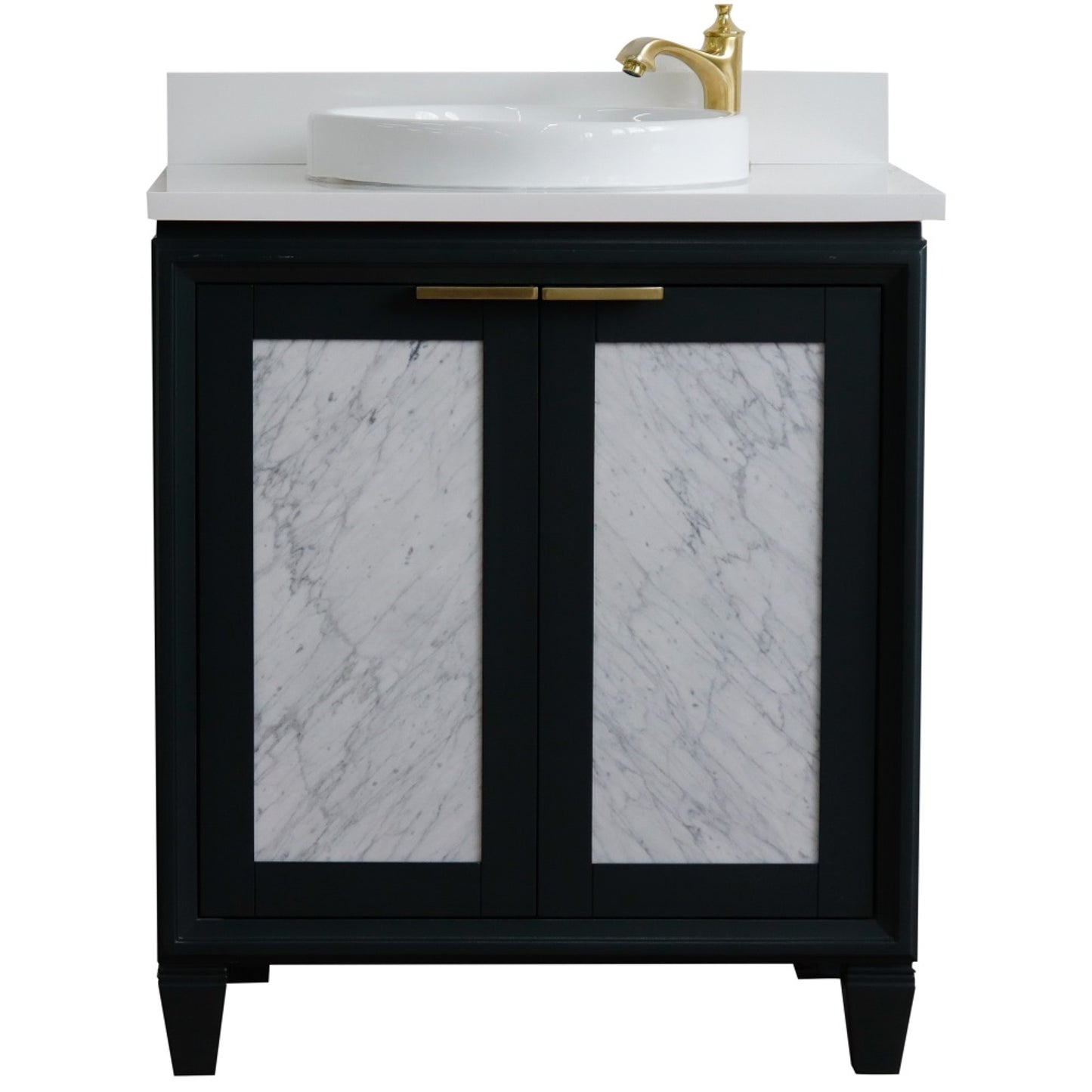 31" Single sink vanity in Dark Gray finish with White engineered stone with round sink