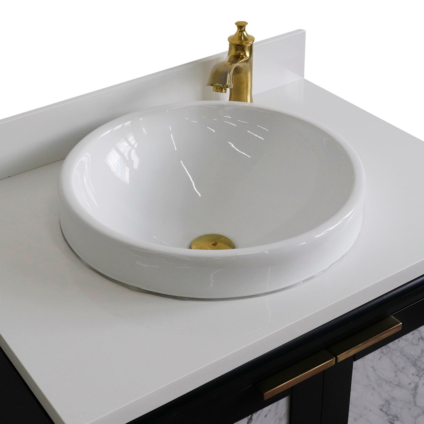 31" Single sink vanity in Dark Gray finish with White engineered stone with round sink