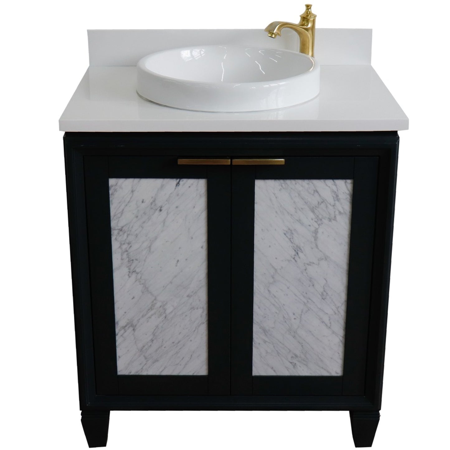 31" Single sink vanity in Dark Gray finish with White engineered stone with round sink