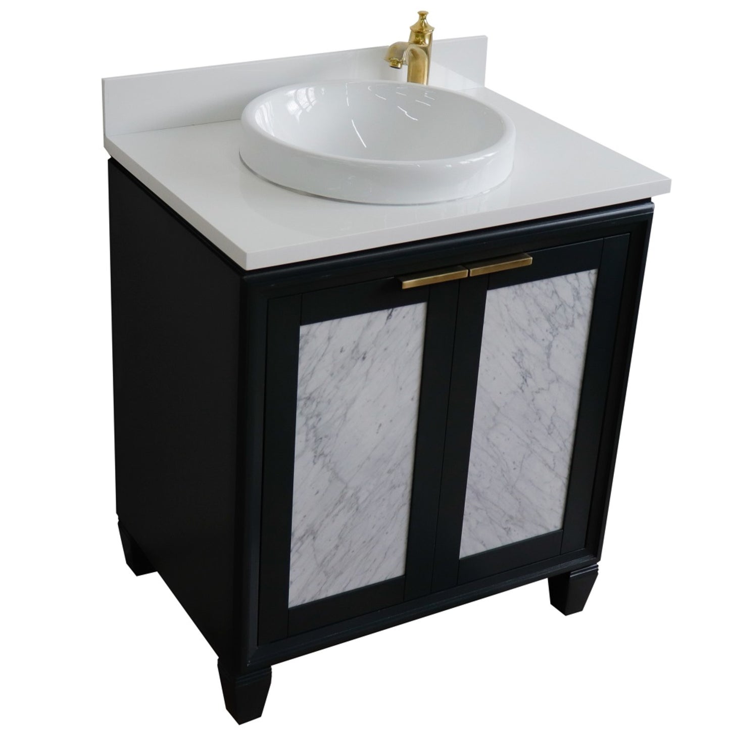 31" Single sink vanity in Dark Gray finish with White engineered stone with round sink