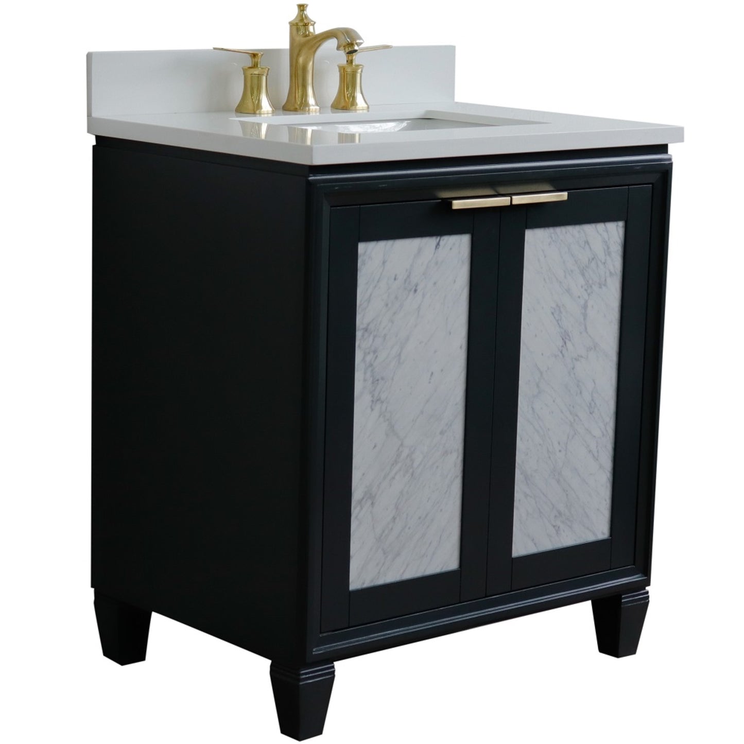 31" Single sink vanity in Dark Gray finish with White engineered stone with rectangle sink