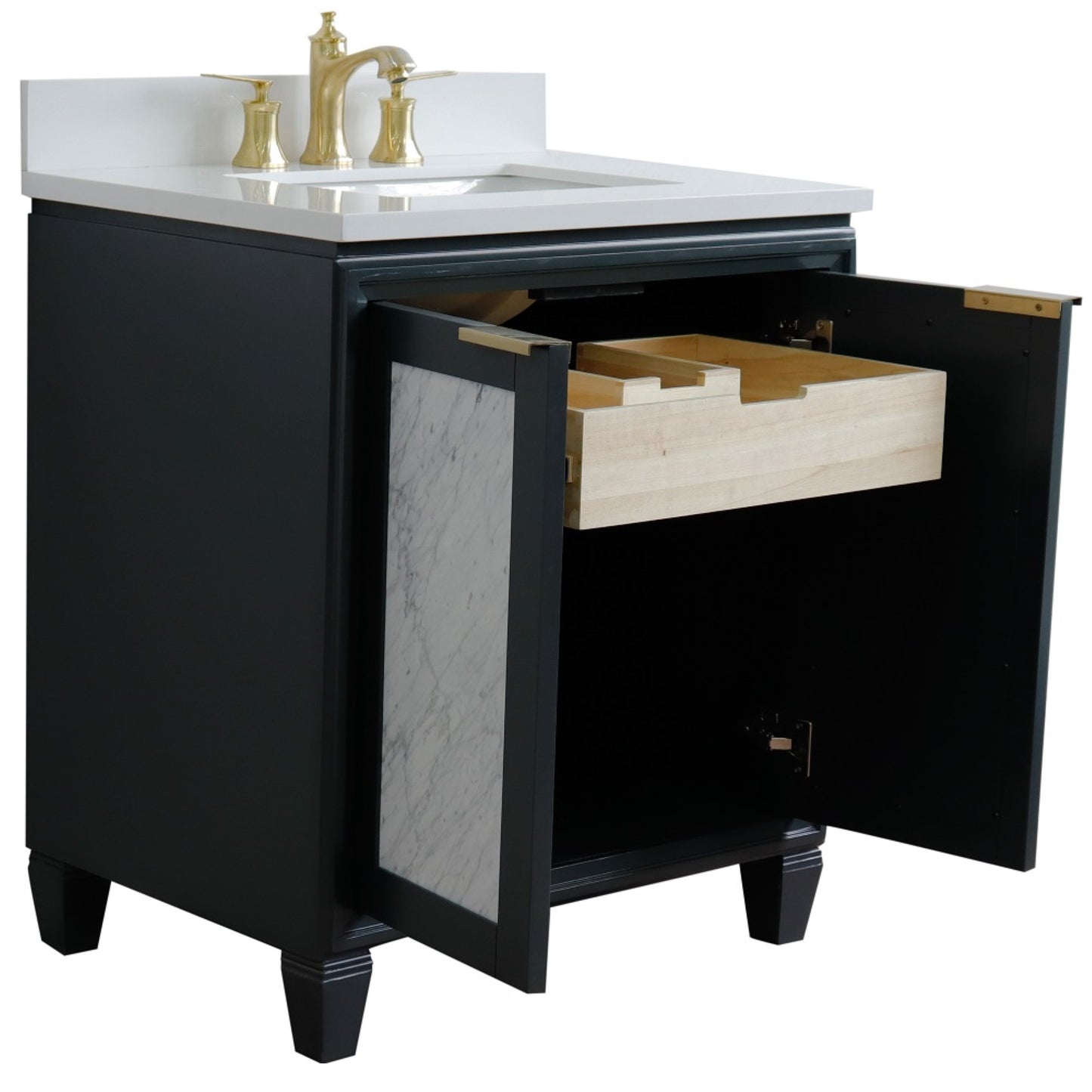 31" Single sink vanity in Dark Gray finish with White engineered stone with rectangle sink