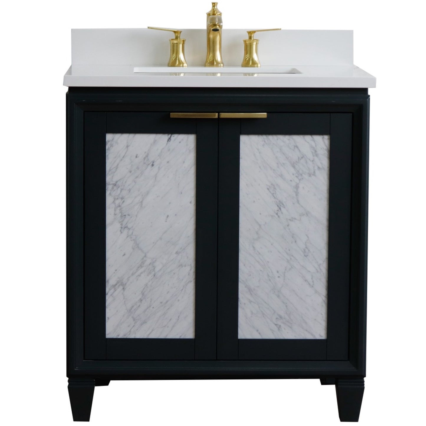 31" Single sink vanity in Dark Gray finish with White engineered stone with rectangle sink