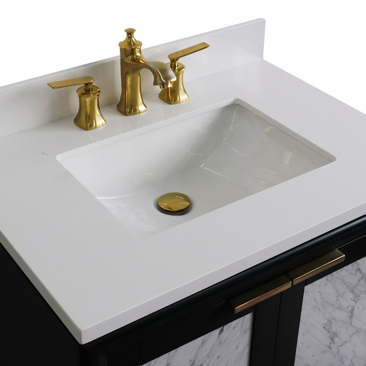 31" Single sink vanity in Dark Gray finish with White engineered stone with rectangle sink
