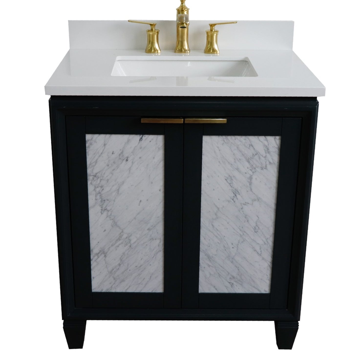 31" Single sink vanity in Dark Gray finish with White engineered stone with rectangle sink