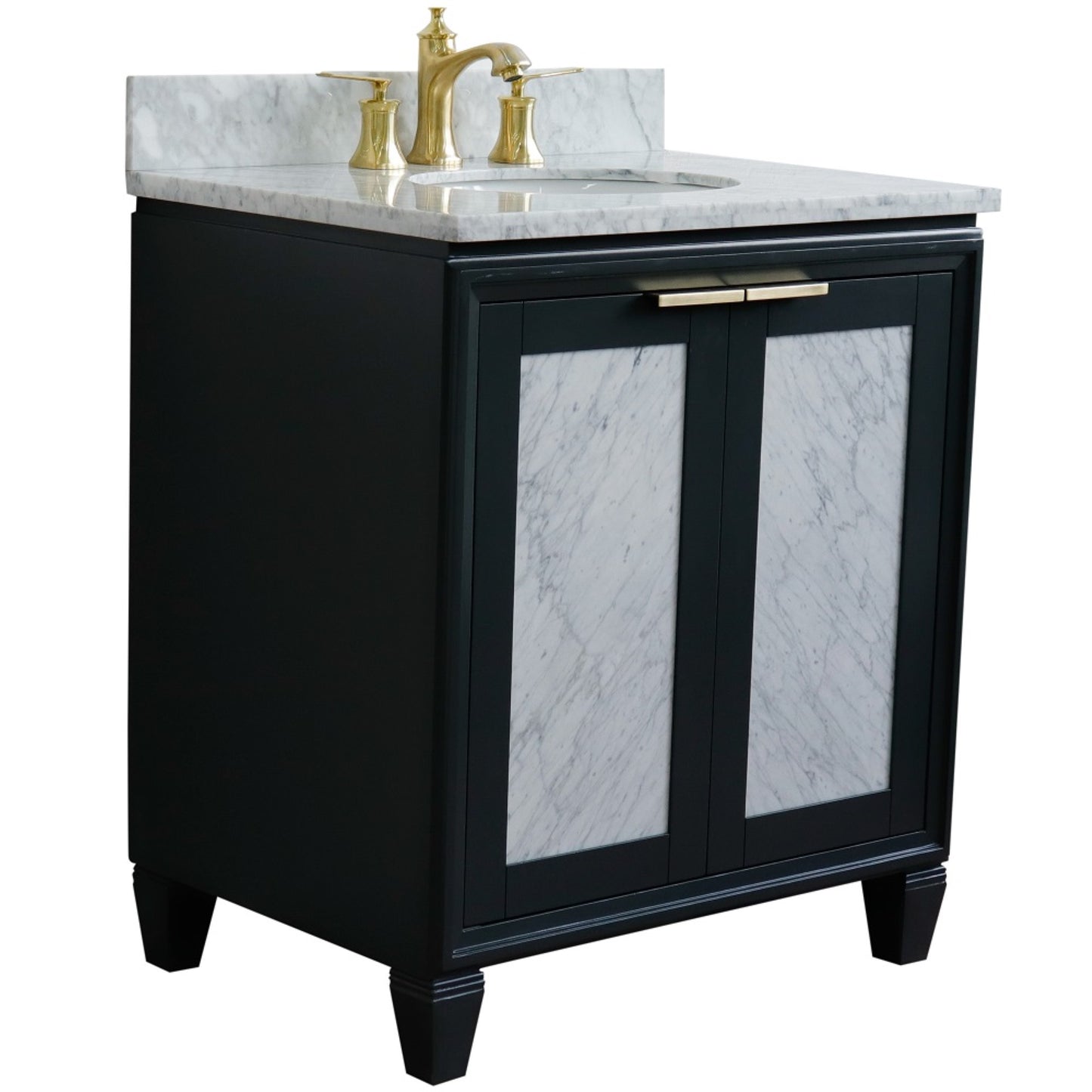 31" Single sink vanity in Dark Gray finish with White Carrara marble with oval sink
