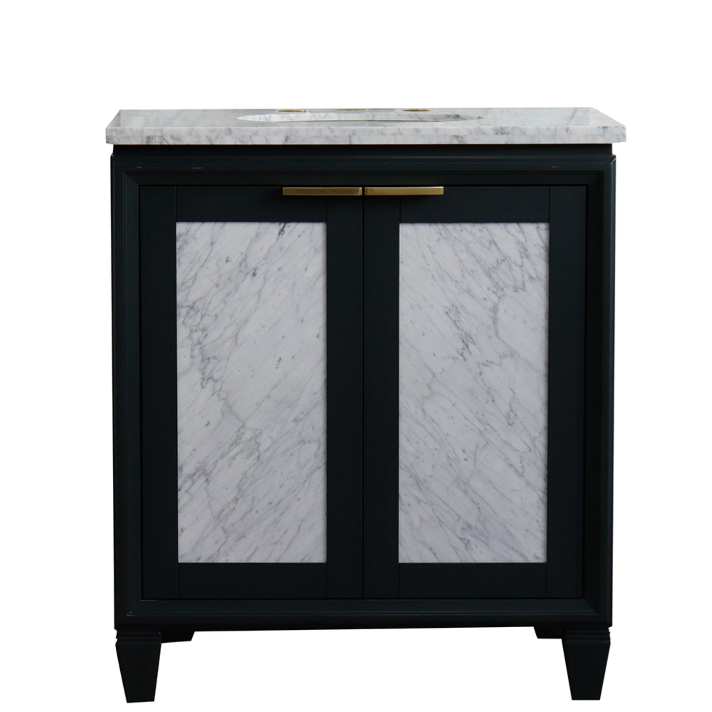 31" Single sink vanity in Dark Gray finish with White Carrara marble with oval sink