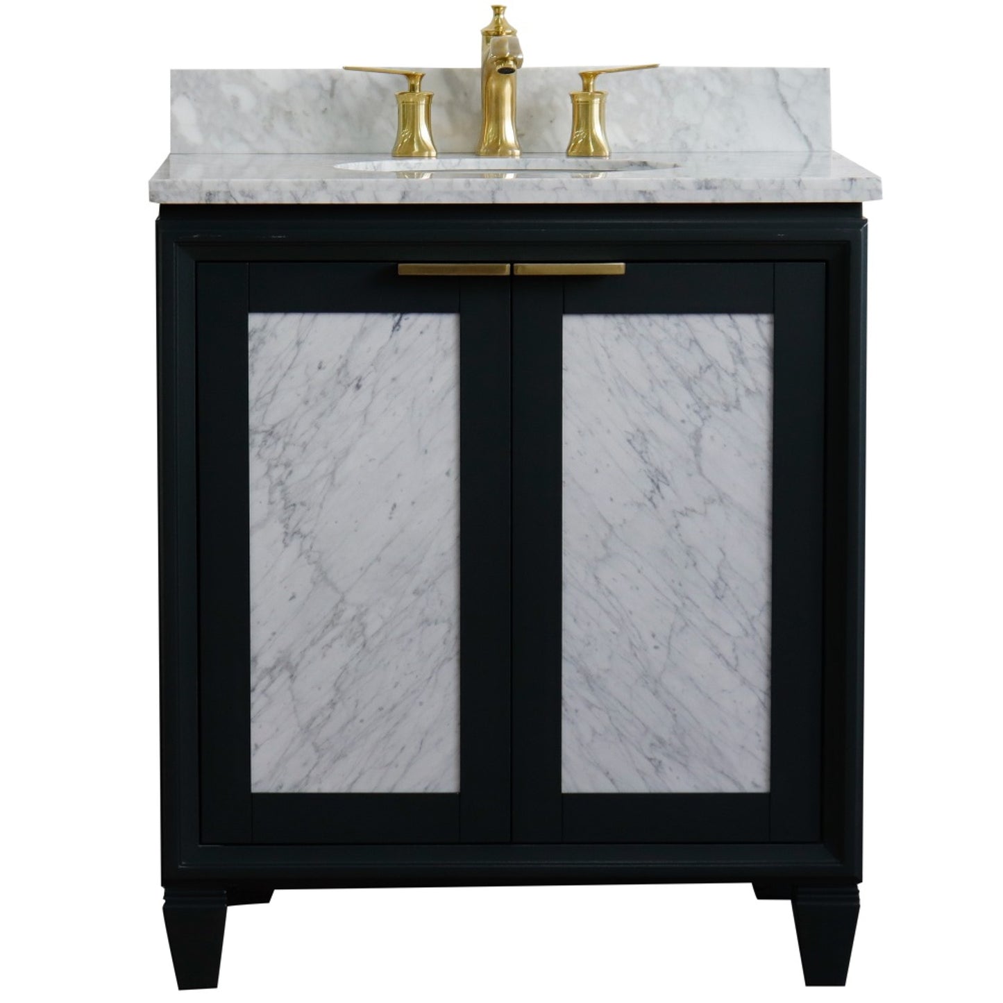 31" Single sink vanity in Dark Gray finish with White Carrara marble with oval sink