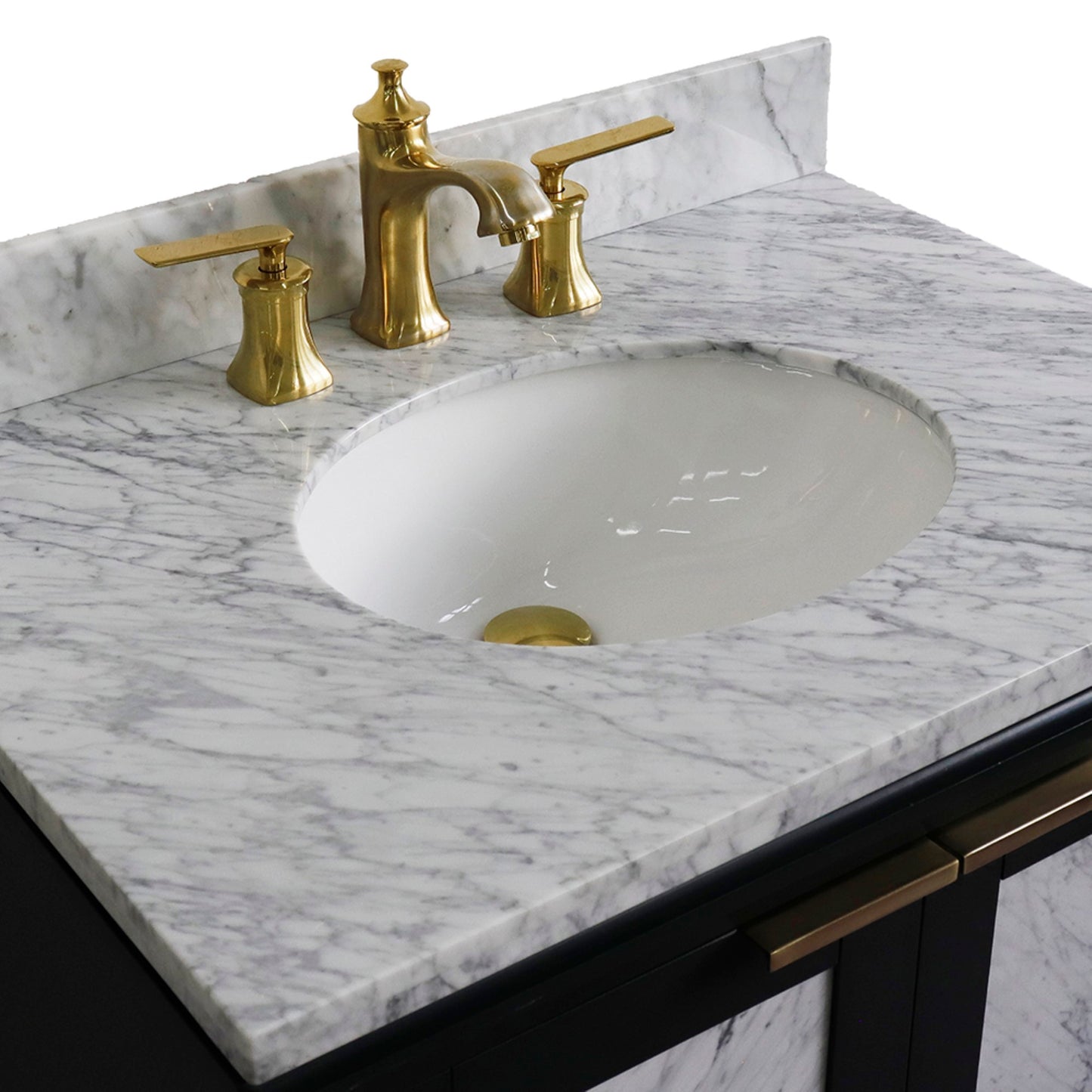 31" Single sink vanity in Dark Gray finish with White Carrara marble with oval sink