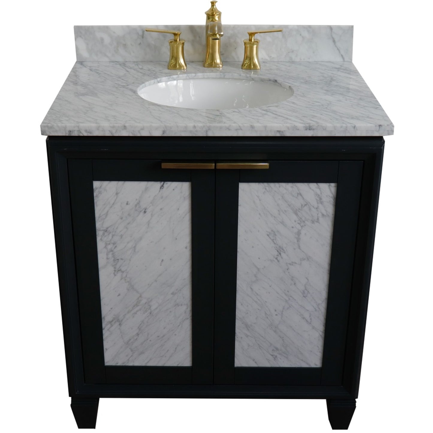 31" Single sink vanity in Dark Gray finish with White Carrara marble with oval sink