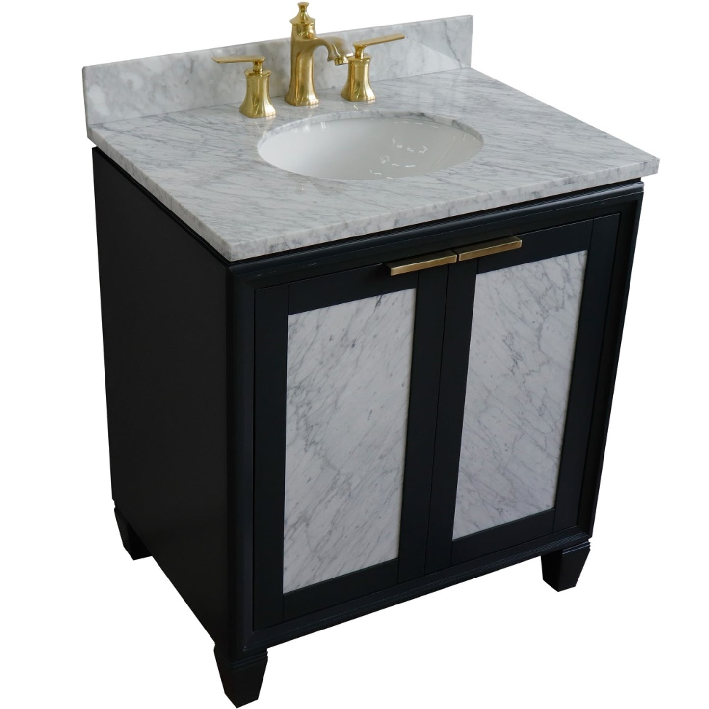 31" Single sink vanity in Dark Gray finish with White Carrara marble with oval sink