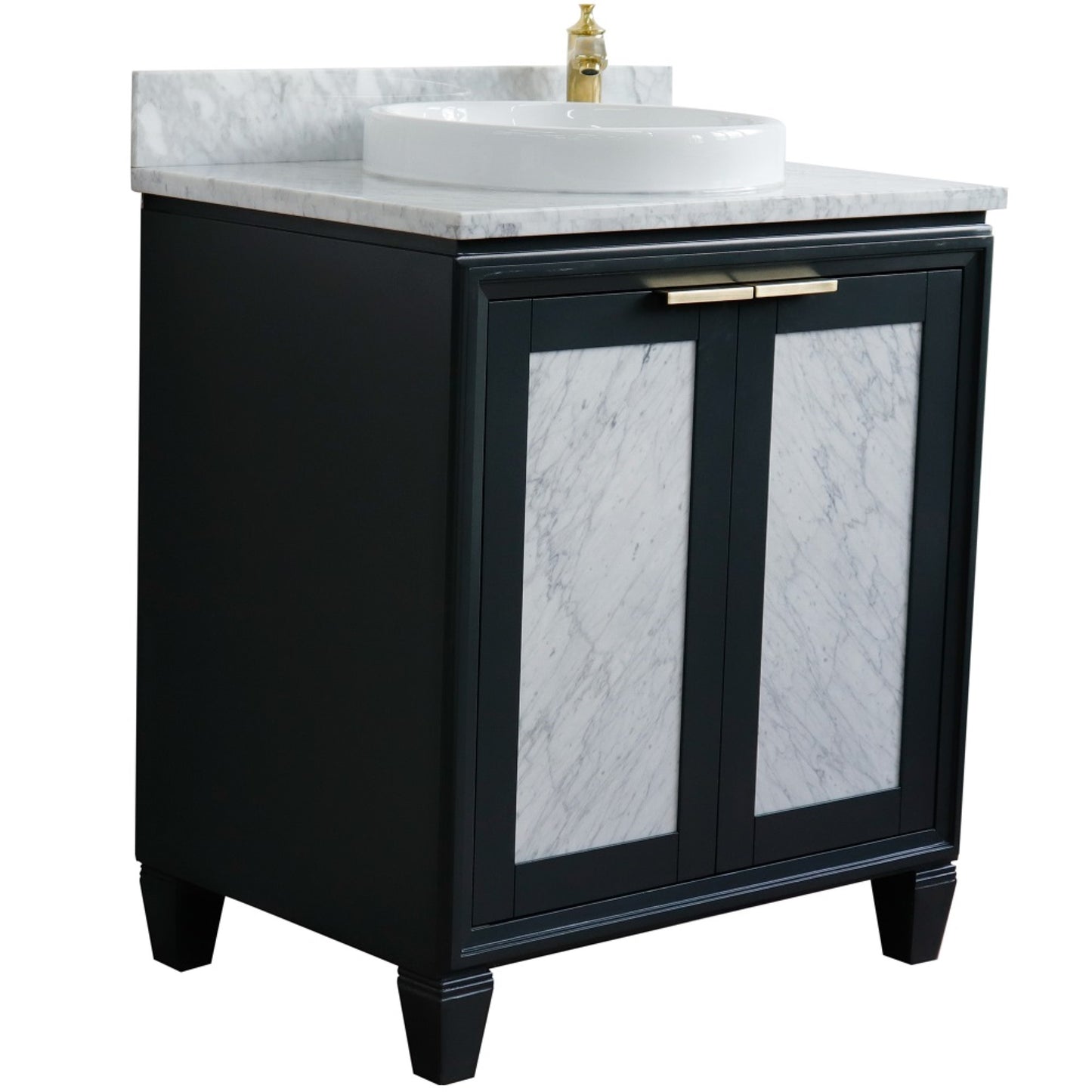 31" Single sink vanity in Dark Gray finish with White Carrara marble with round sink