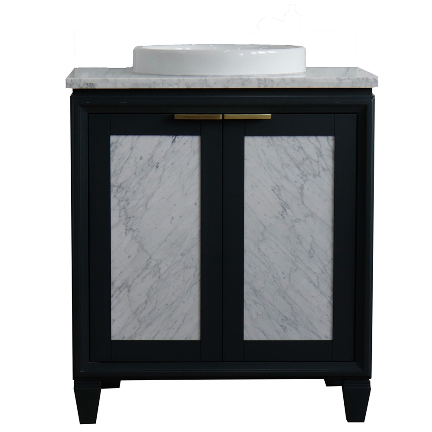 31" Single sink vanity in Dark Gray finish with White Carrara marble with round sink
