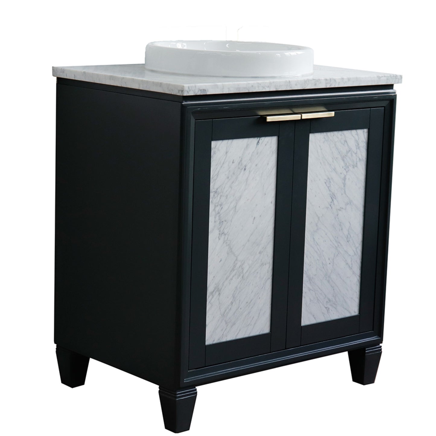 31" Single sink vanity in Dark Gray finish with White Carrara marble with round sink