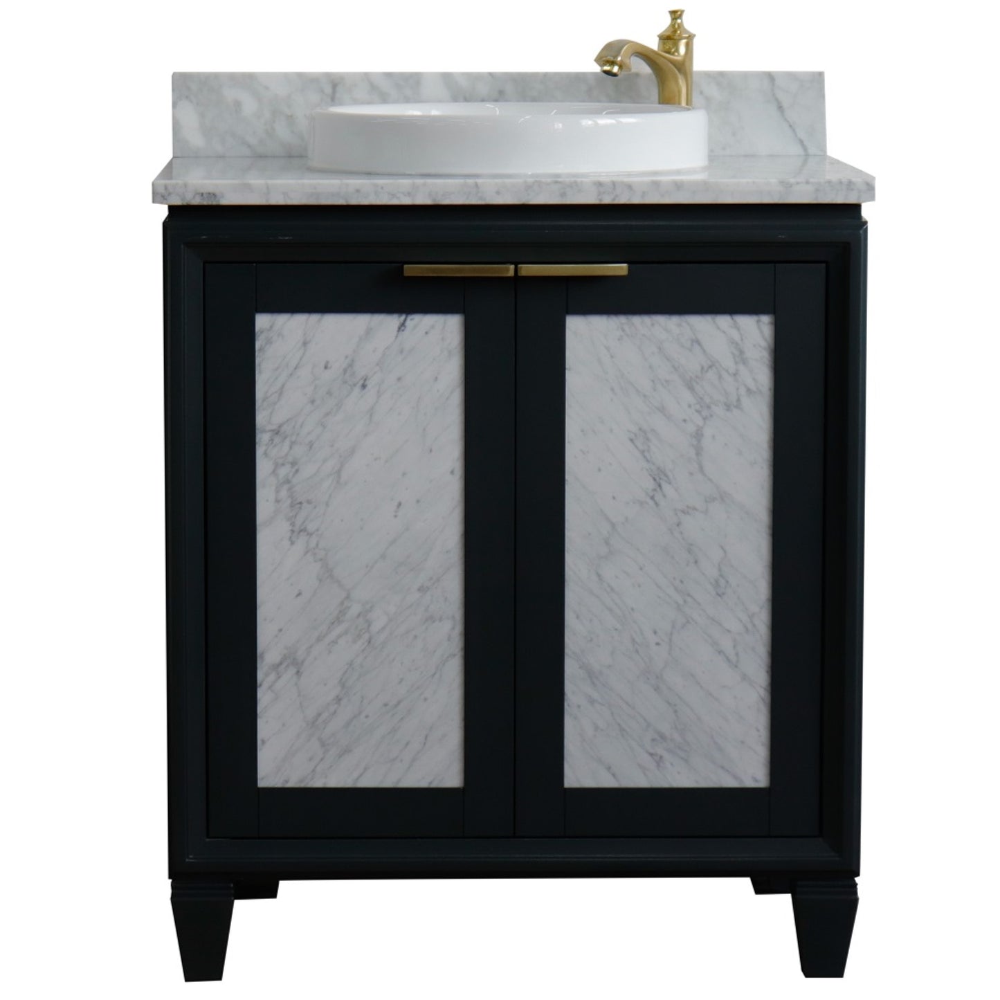 31" Single sink vanity in Dark Gray finish with White Carrara marble with round sink