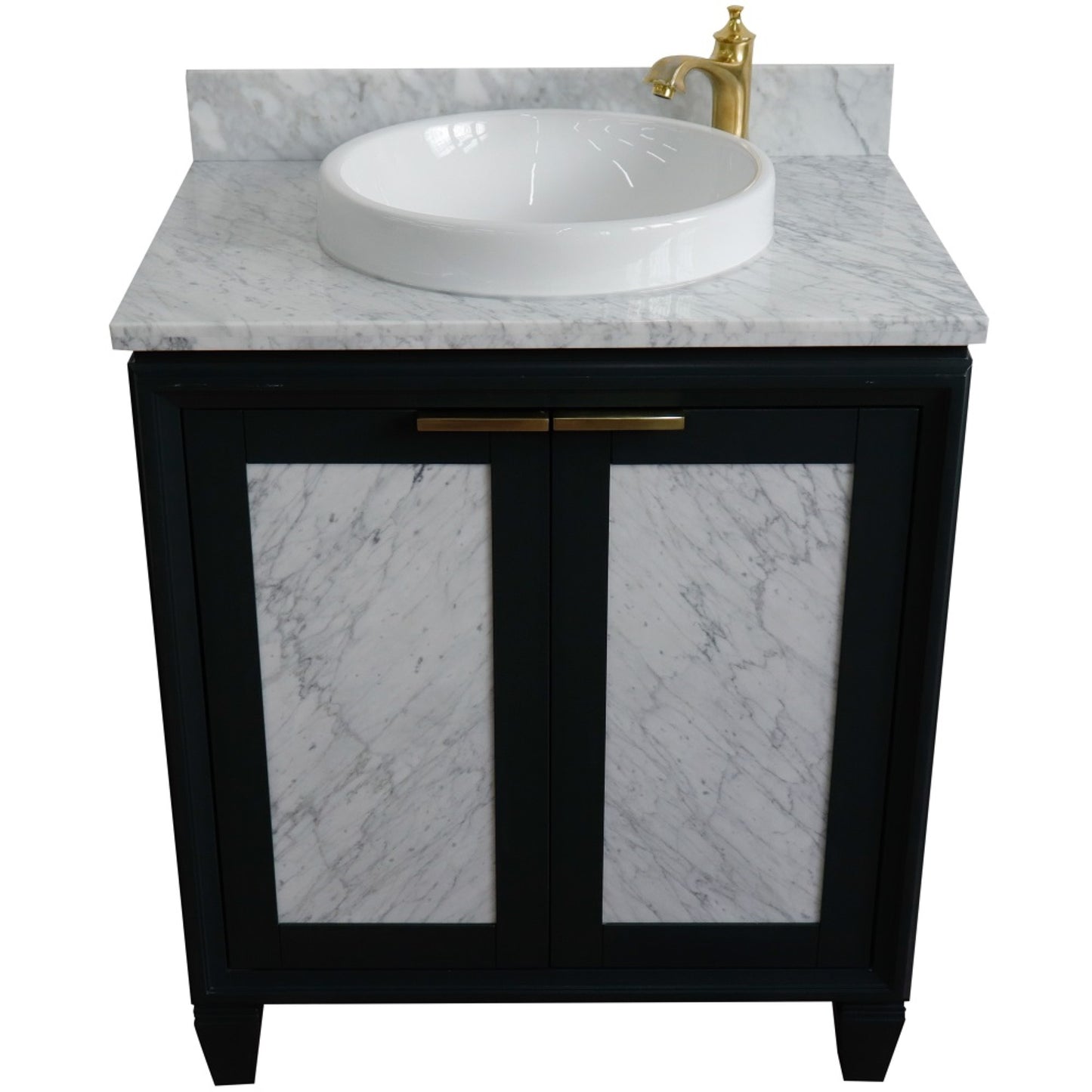 31" Single sink vanity in Dark Gray finish with White Carrara marble with round sink