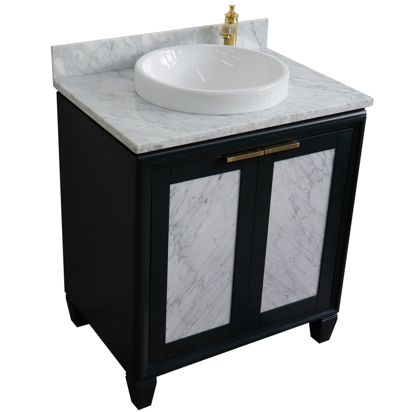 31" Single sink vanity in Dark Gray finish with White Carrara marble with round sink