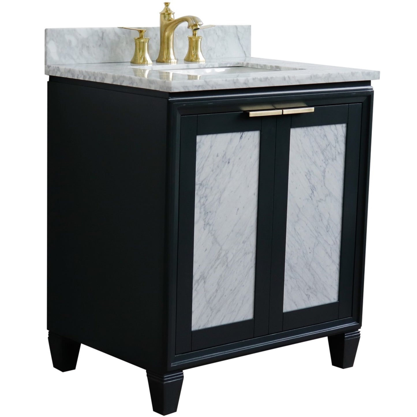 31" Single sink vanity in Dark Gray finish with White Carrara marble with rectangle sink