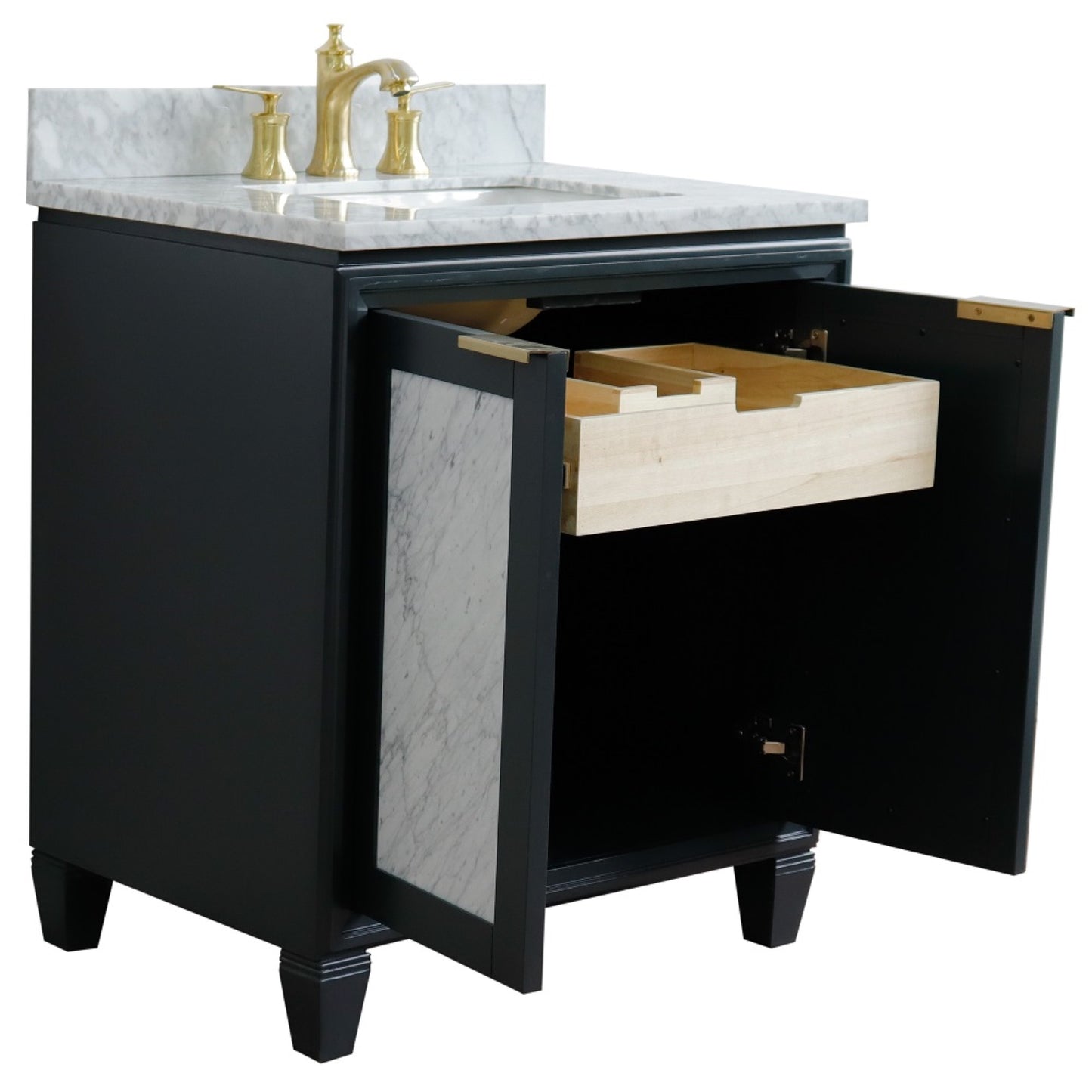 31" Single sink vanity in Dark Gray finish with White Carrara marble with rectangle sink