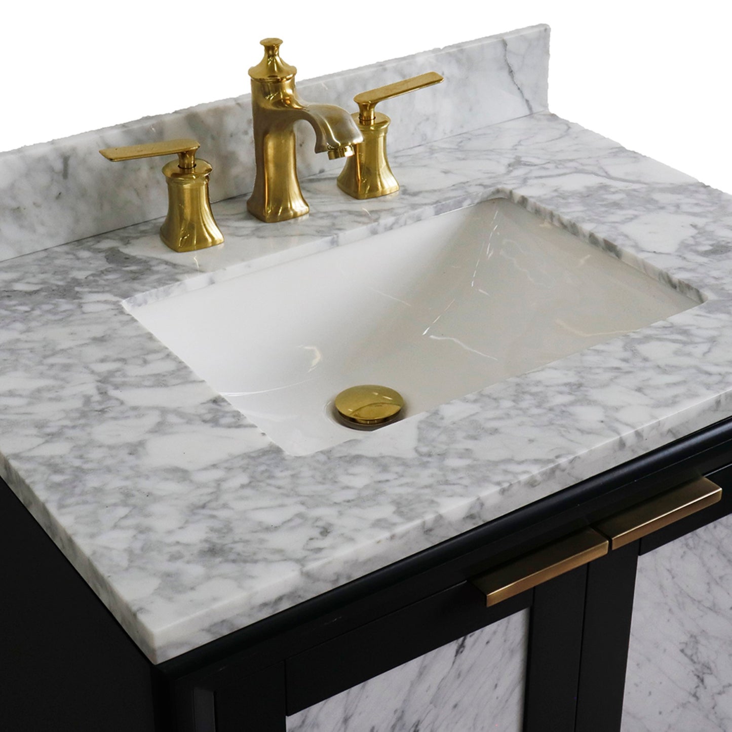 31" Single sink vanity in Dark Gray finish with White Carrara marble with rectangle sink