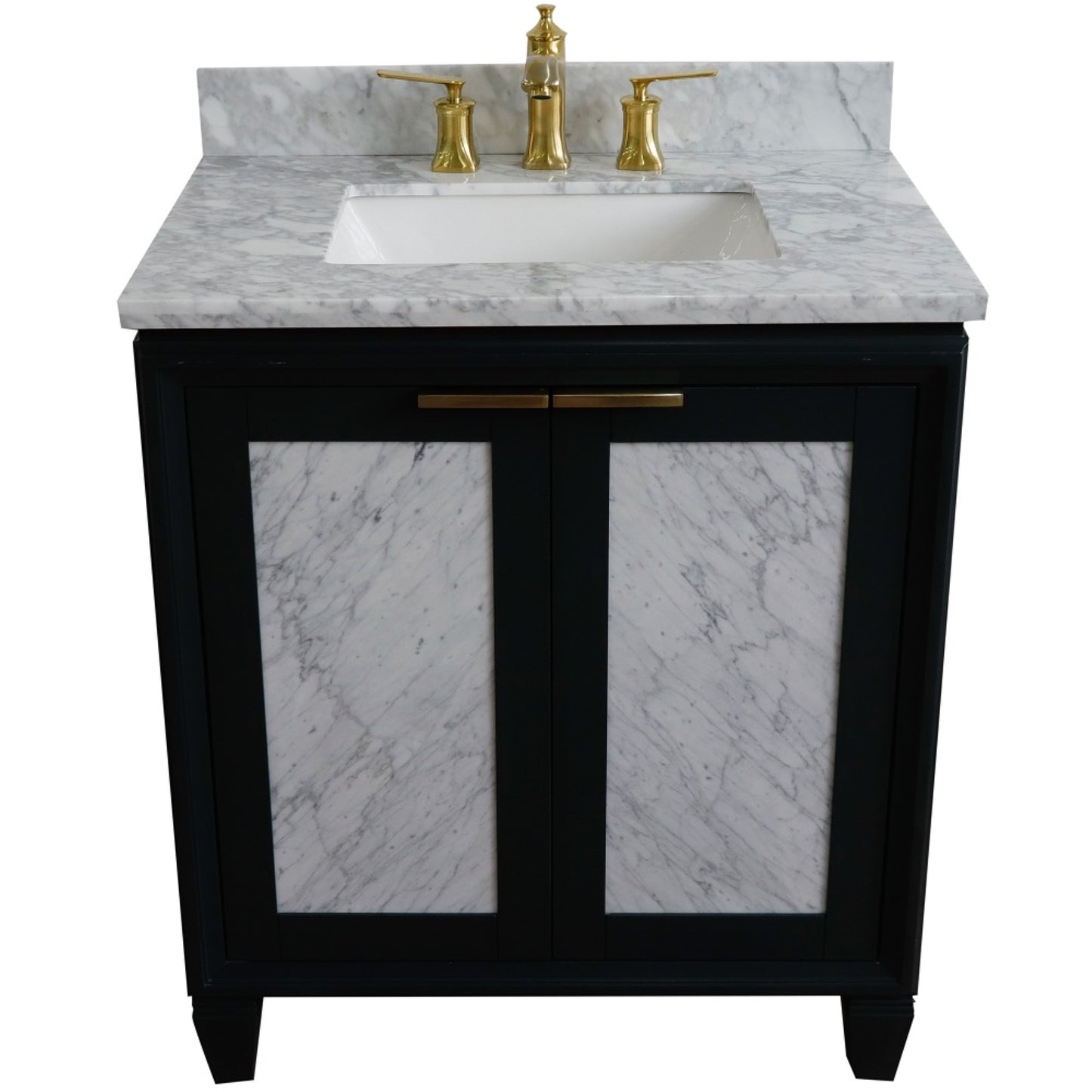 31" Single sink vanity in Dark Gray finish with White Carrara marble with rectangle sink