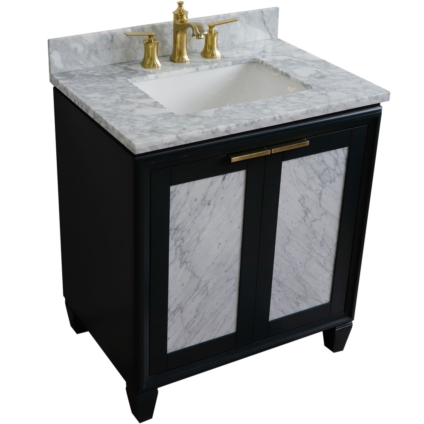 31" Single sink vanity in Dark Gray finish with White Carrara marble with rectangle sink