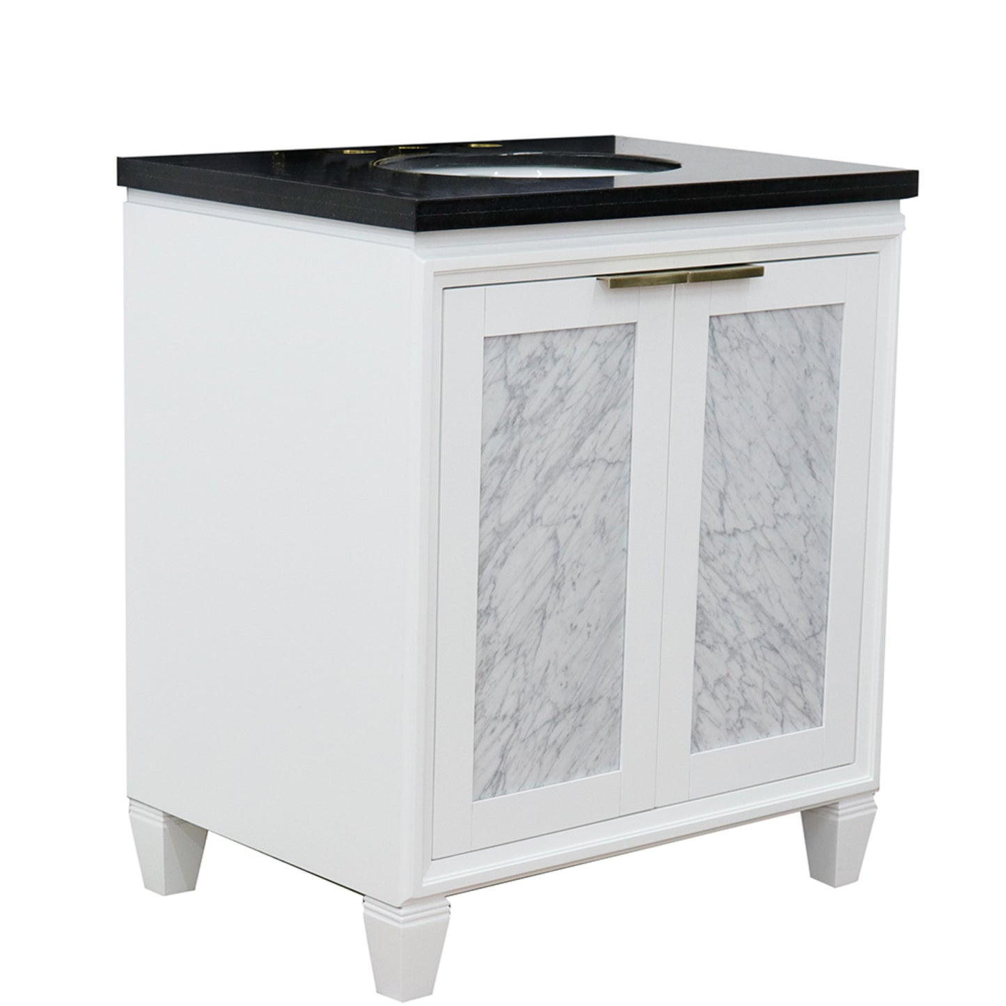 31" Single sink vanity in White finish with Black galaxy granite with oval sink