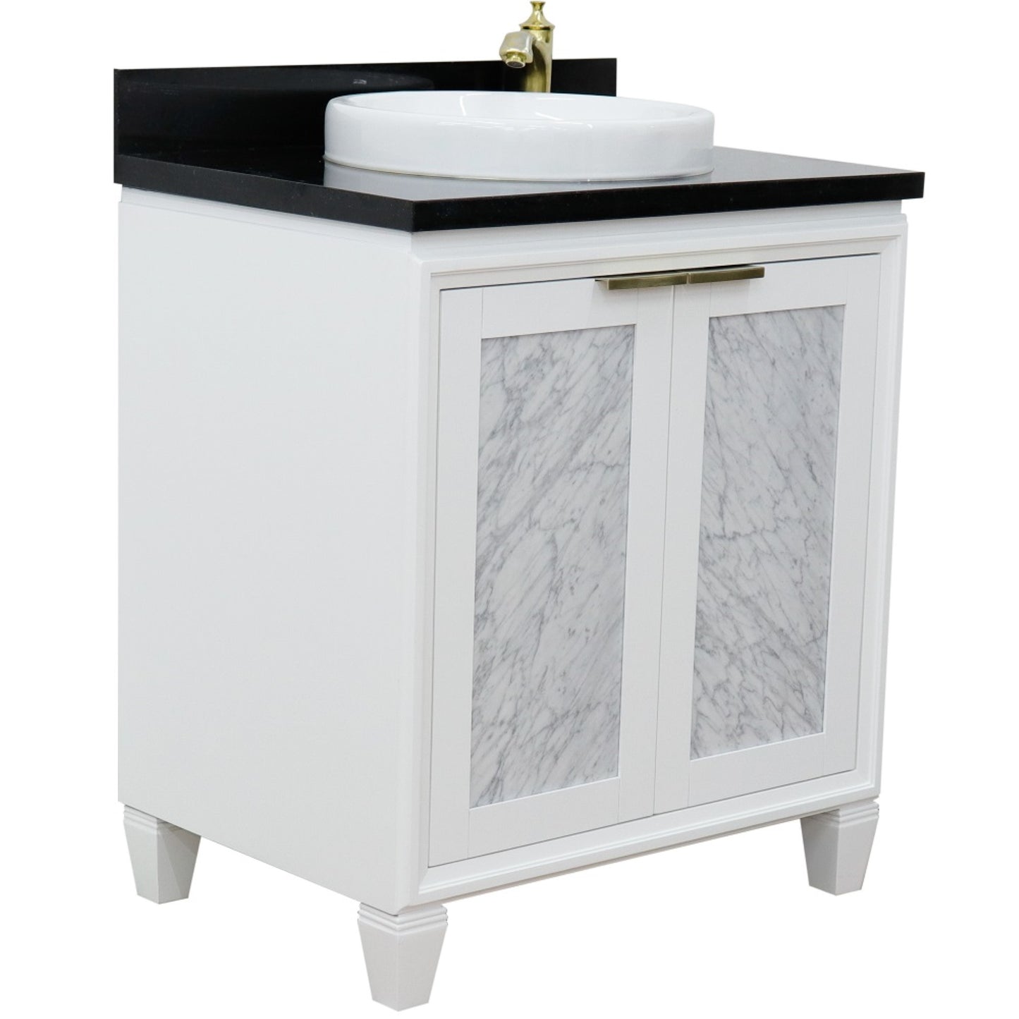 31" Single sink vanity in White finish with Black galaxy granite with round sink