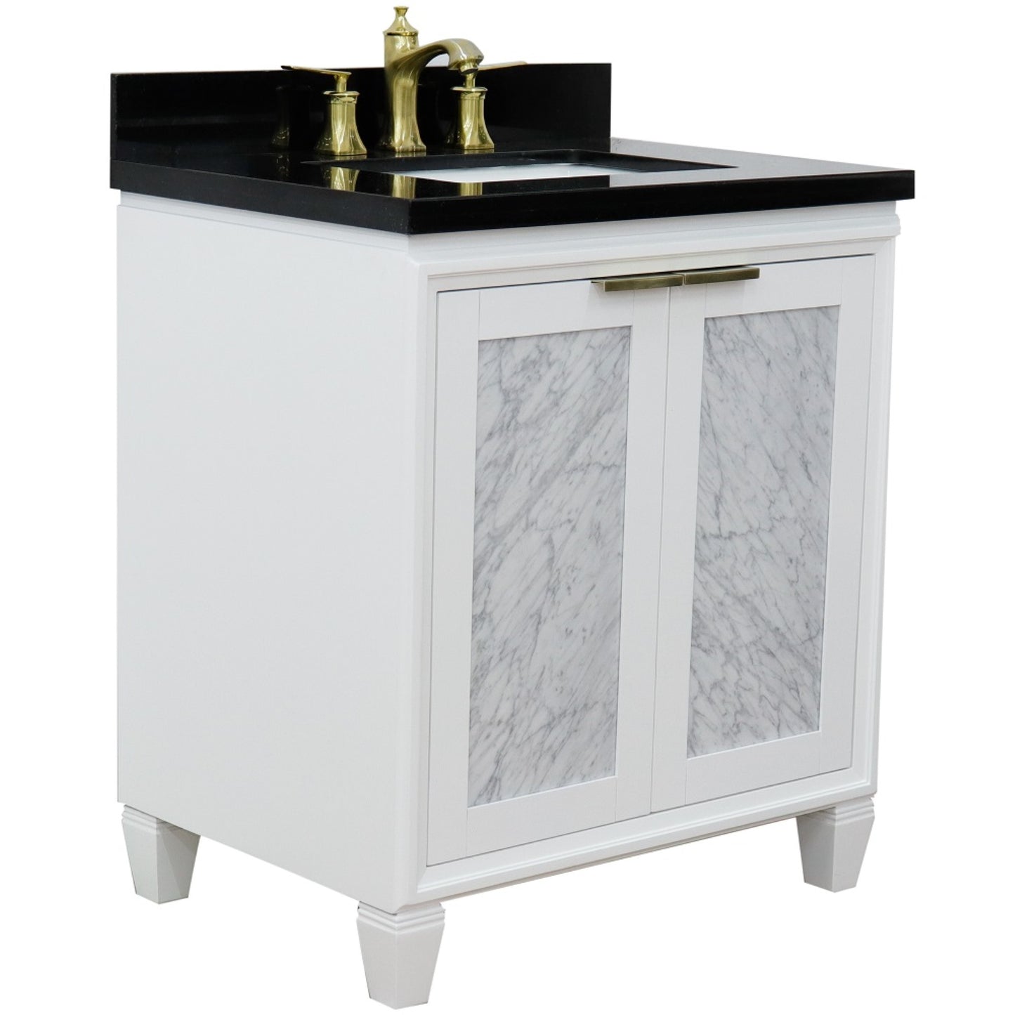 31" Single sink vanity in White finish with Black galaxy granite with rectangle sink