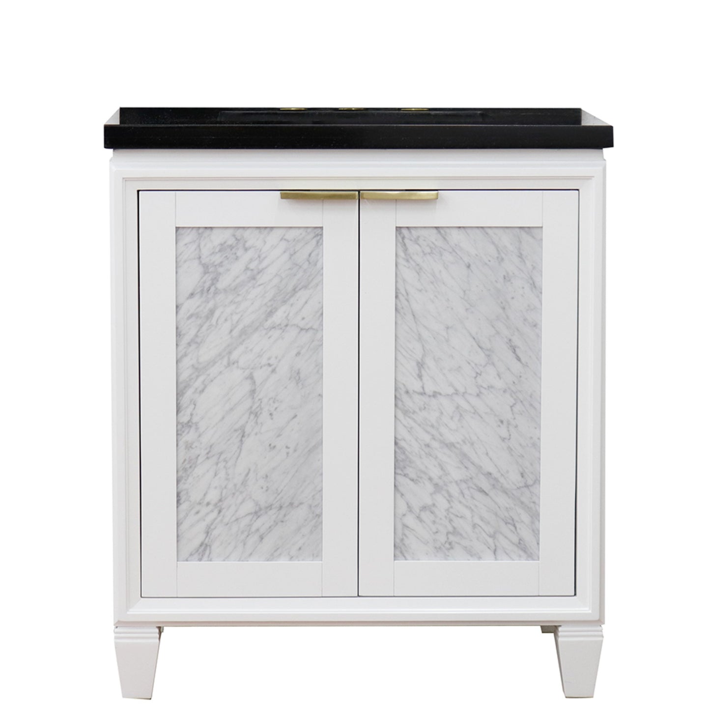 31" Single sink vanity in White finish with Black galaxy granite with rectangle sink