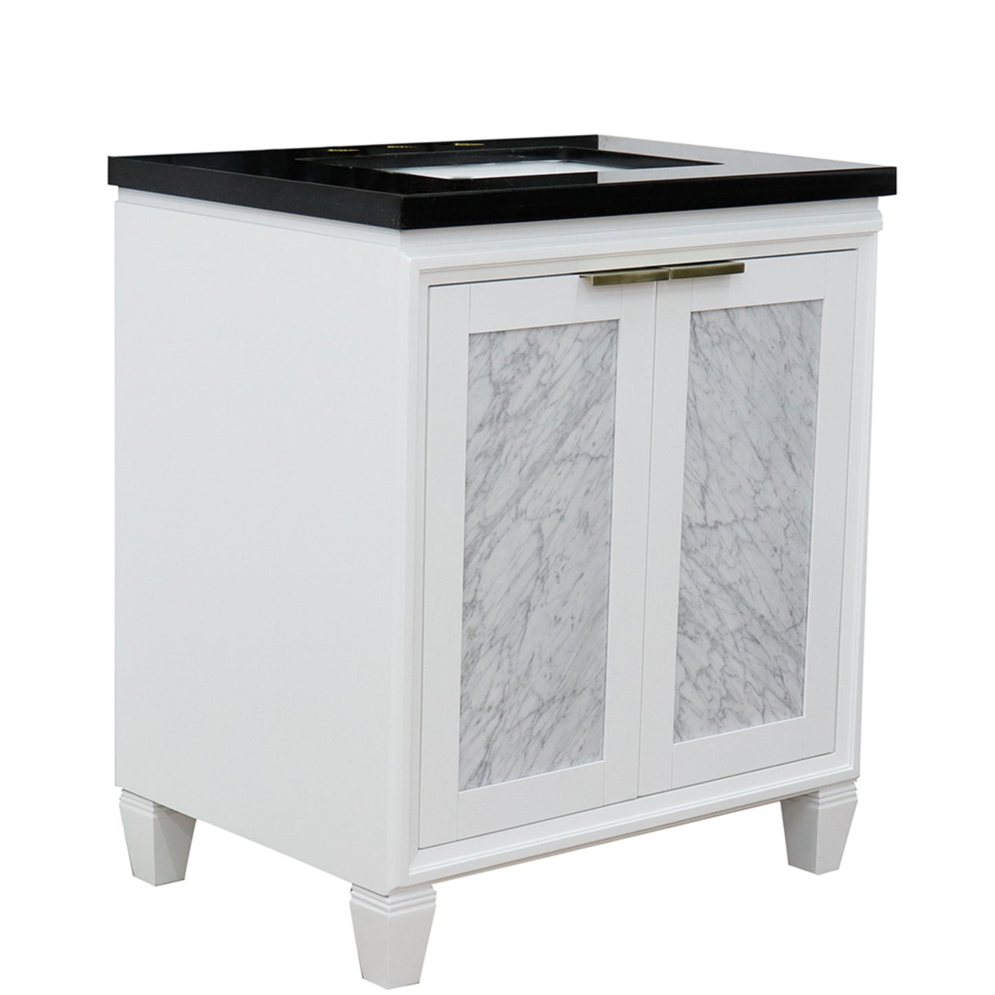 31" Single sink vanity in White finish with Black galaxy granite with rectangle sink
