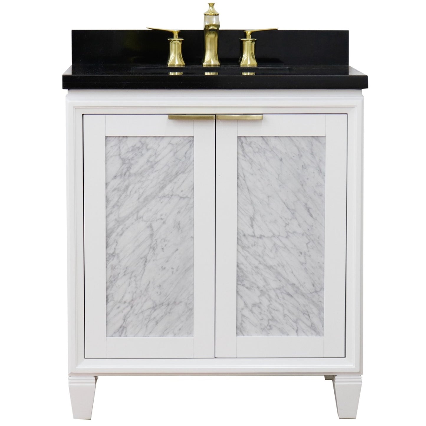 31" Single sink vanity in White finish with Black galaxy granite with rectangle sink