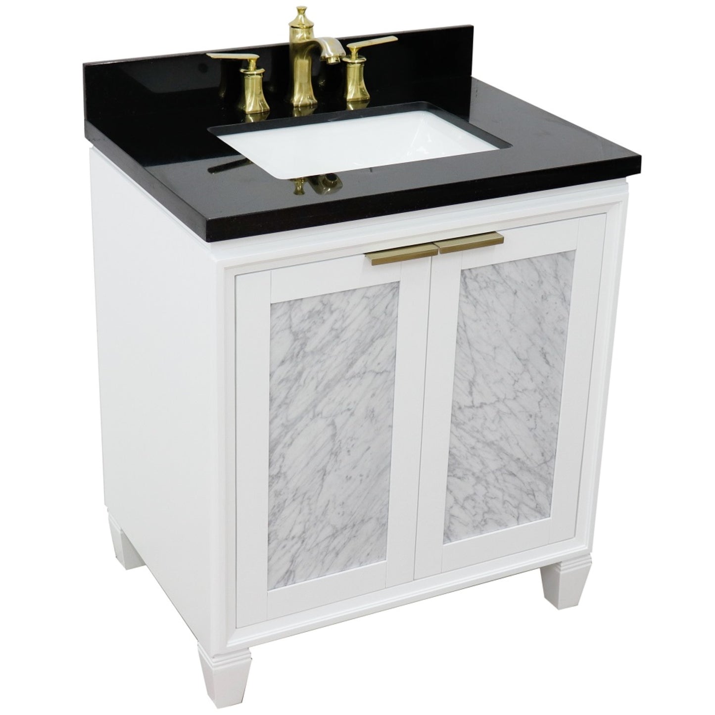 31" Single sink vanity in White finish with Black galaxy granite with rectangle sink