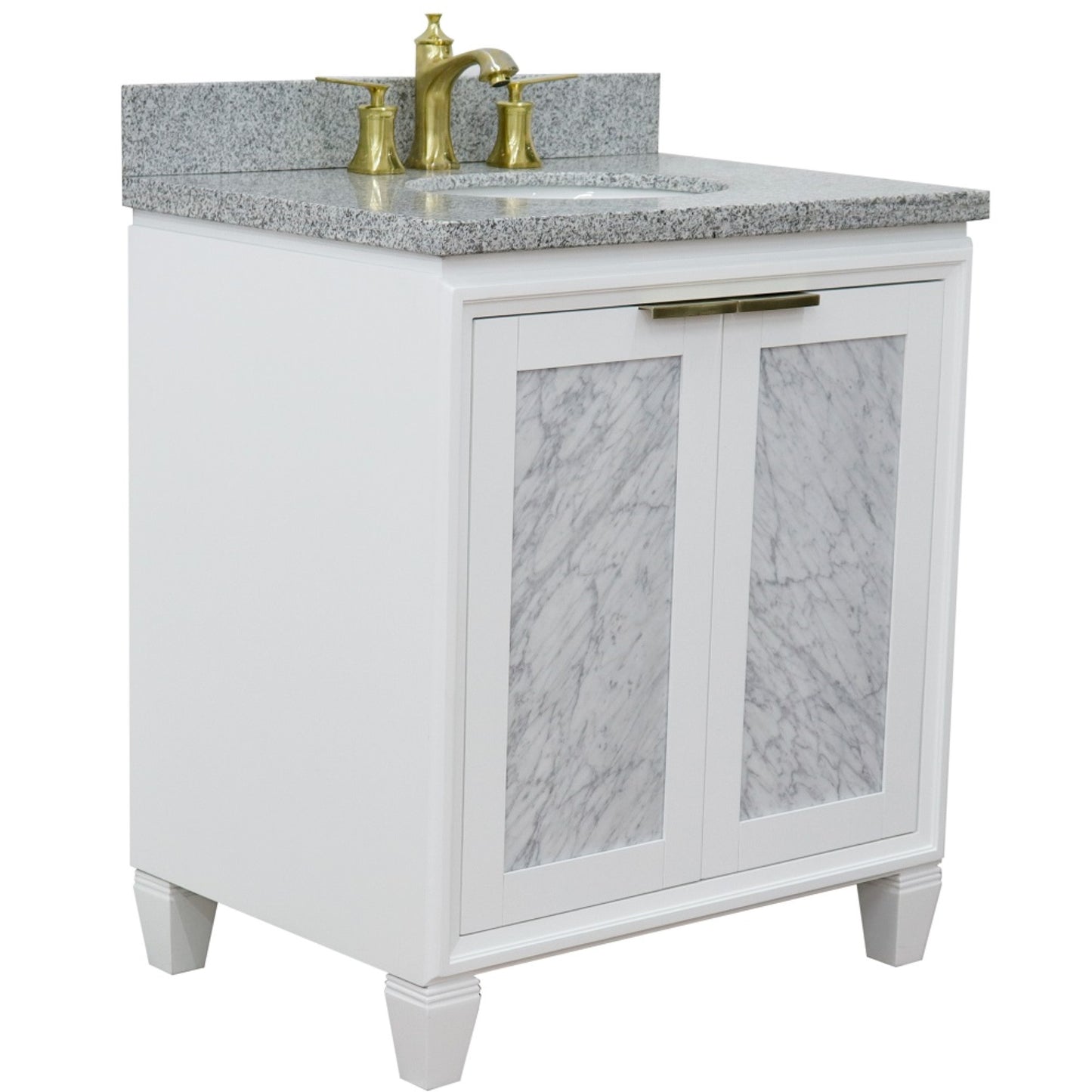 31" Single sink vanity in White finish with Gray granite with oval sink
