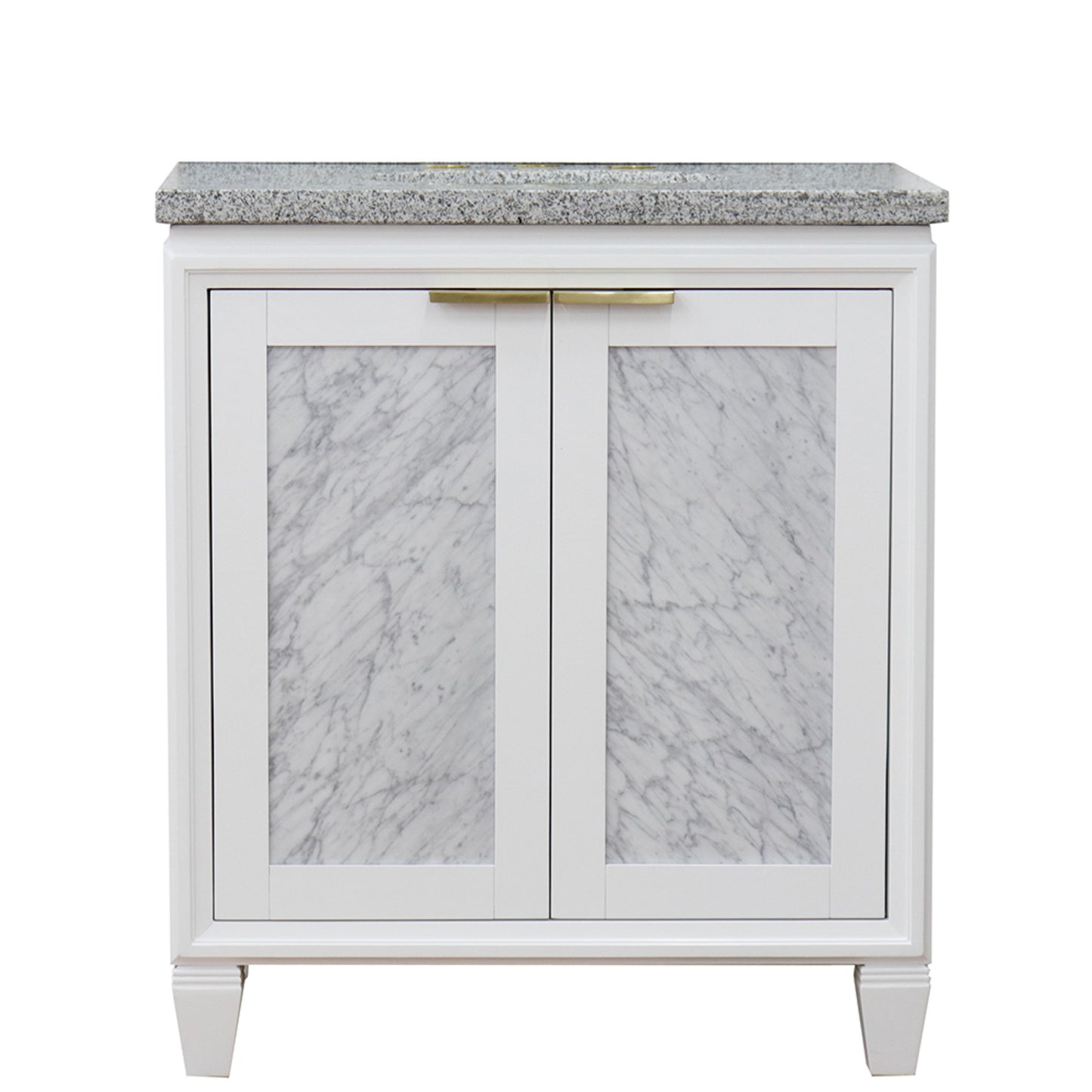 31" Single sink vanity in White finish with Gray granite with oval sink