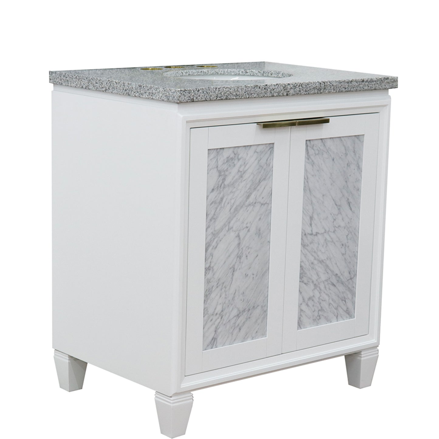 31" Single sink vanity in White finish with Gray granite with oval sink