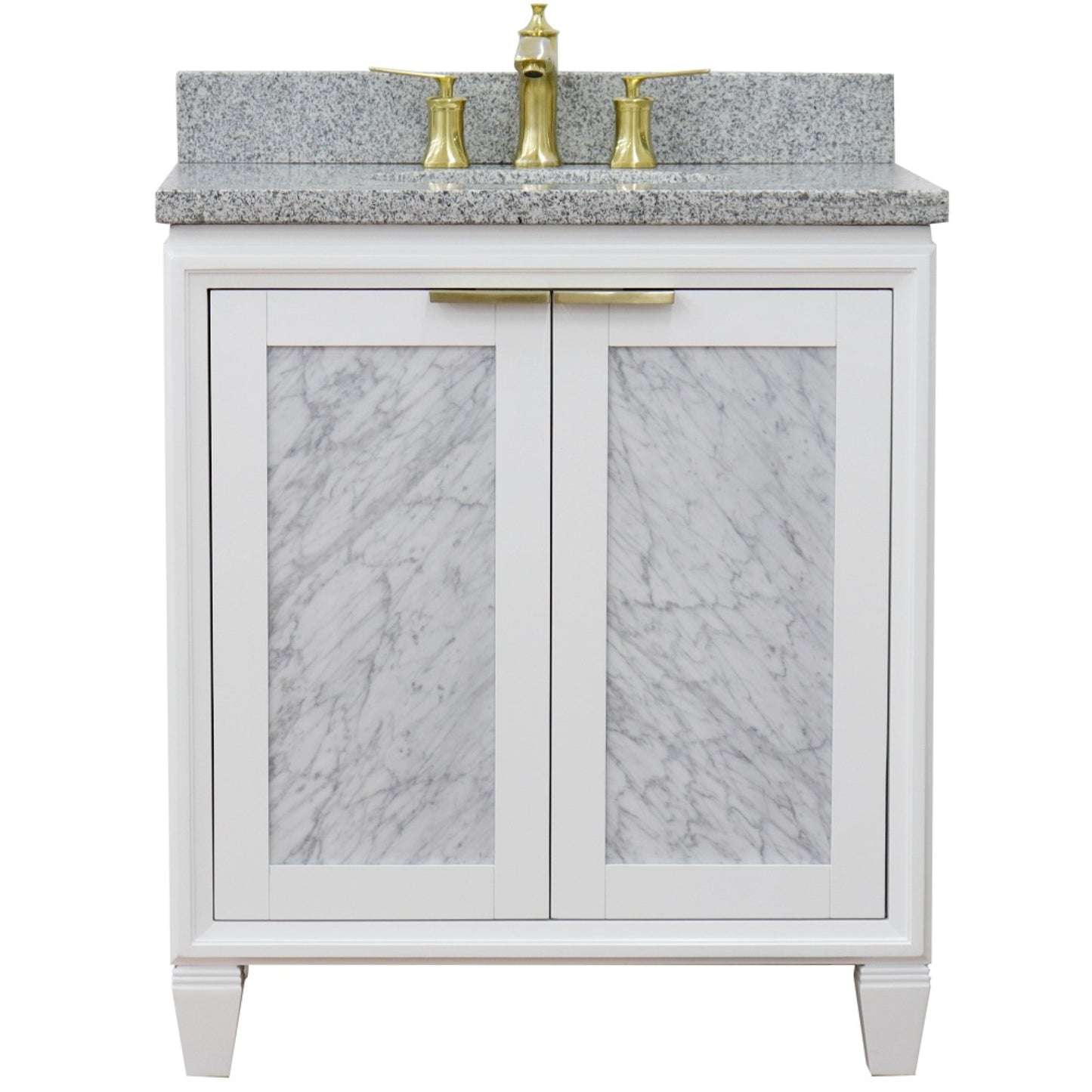 31" Single sink vanity in White finish with Gray granite with oval sink