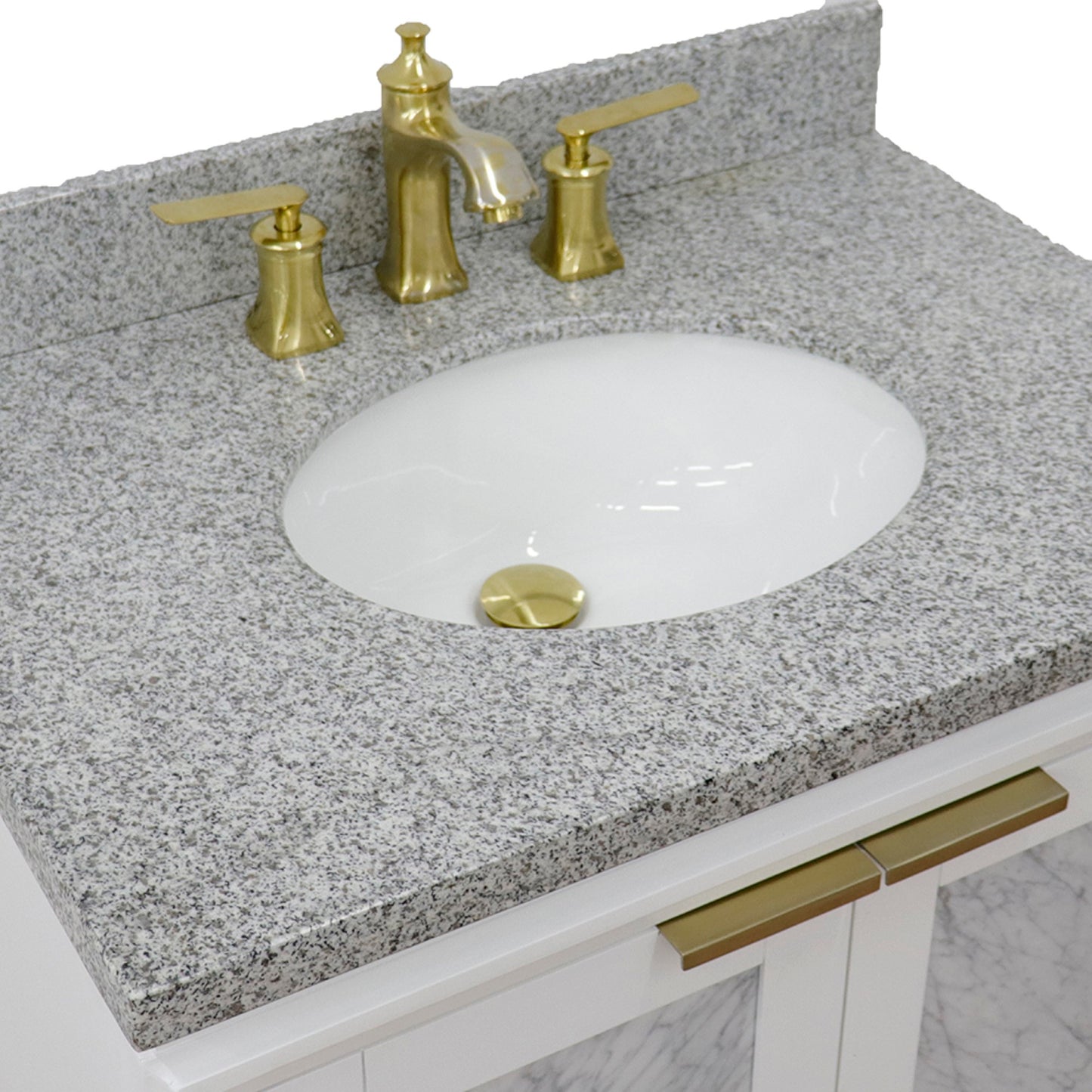 31" Single sink vanity in White finish with Gray granite with oval sink