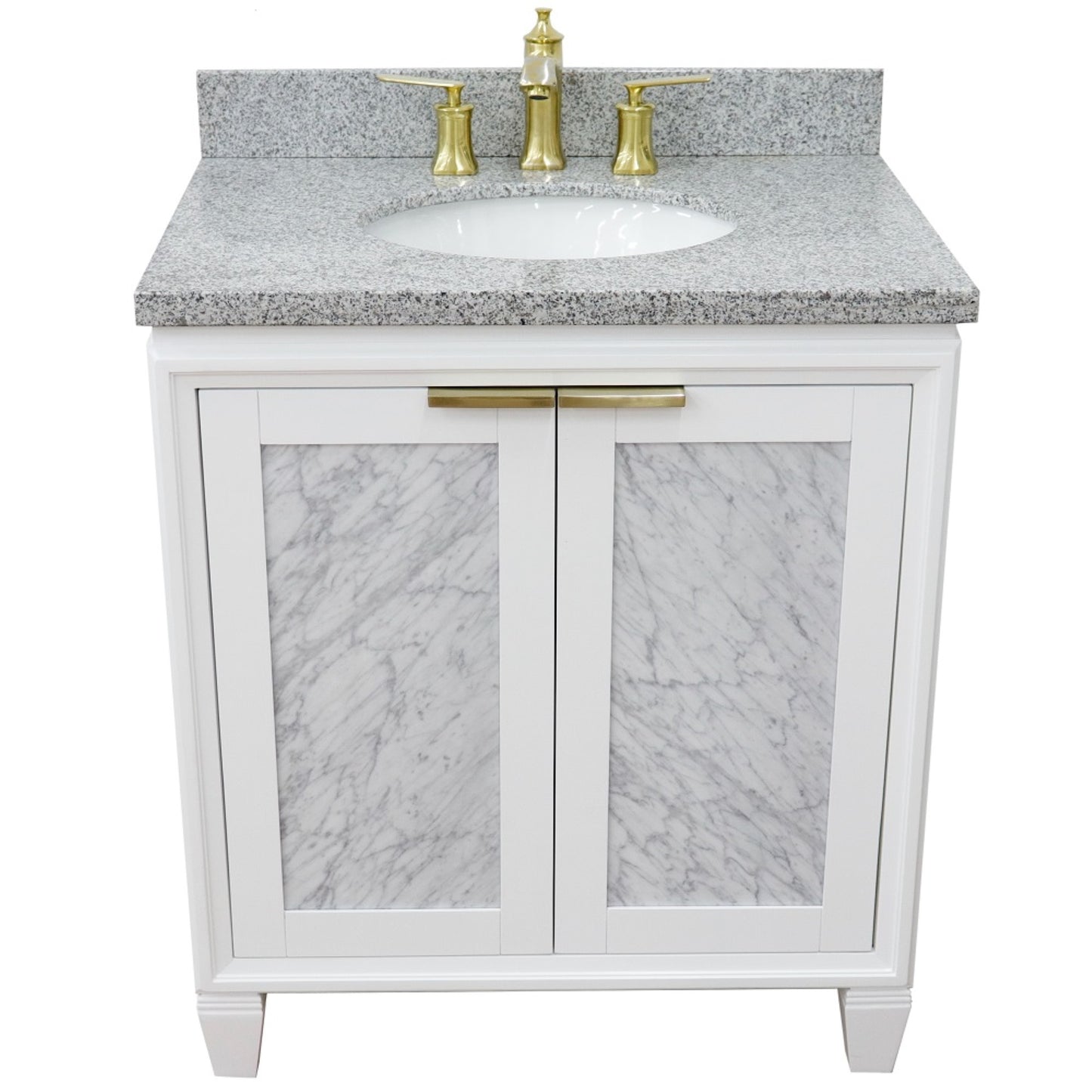 31" Single sink vanity in White finish with Gray granite with oval sink