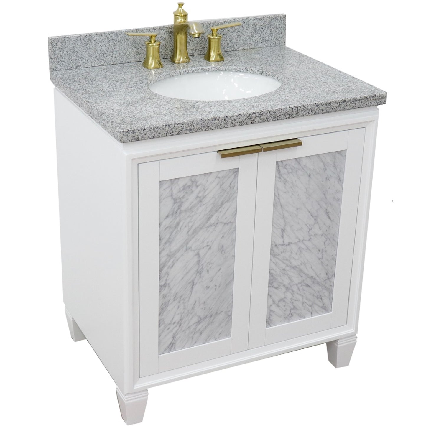 31" Single sink vanity in White finish with Gray granite with oval sink