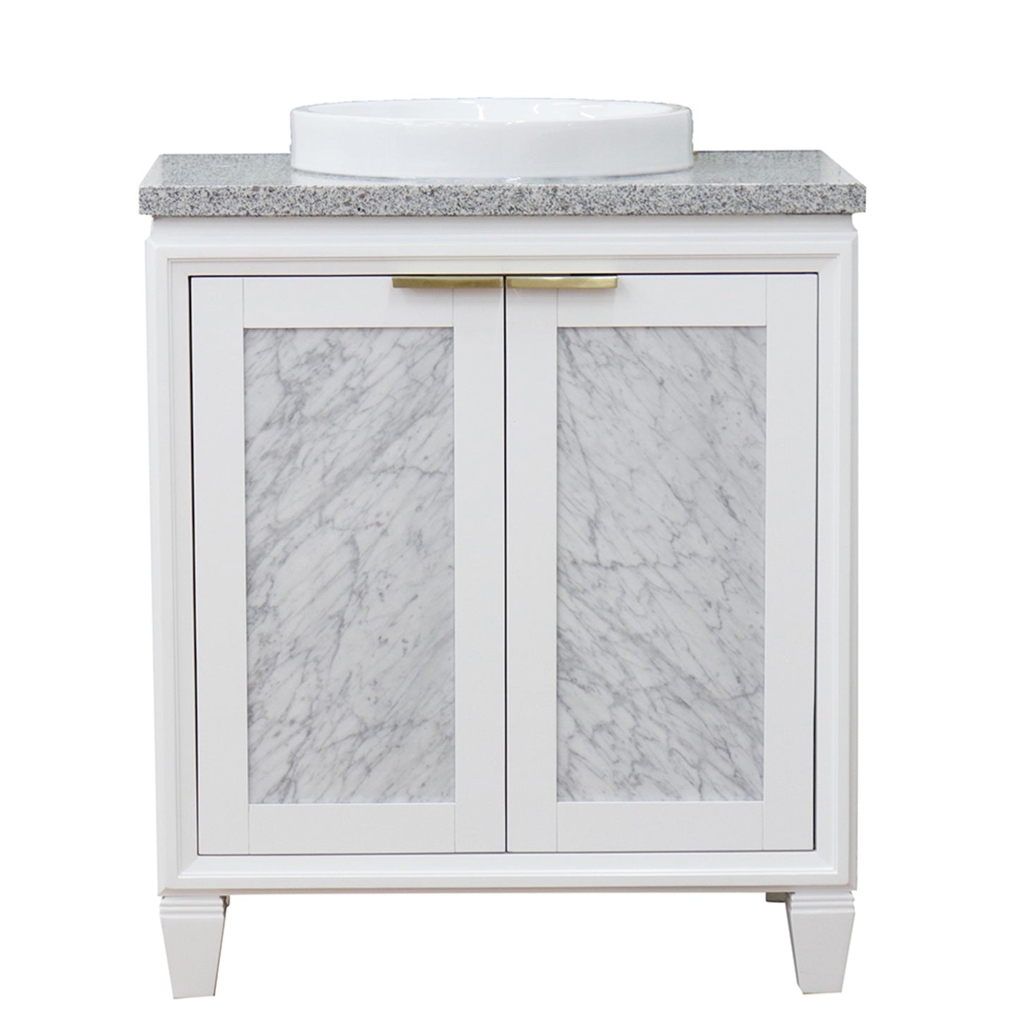 31" Single sink vanity in White finish with Gray granite with round sink