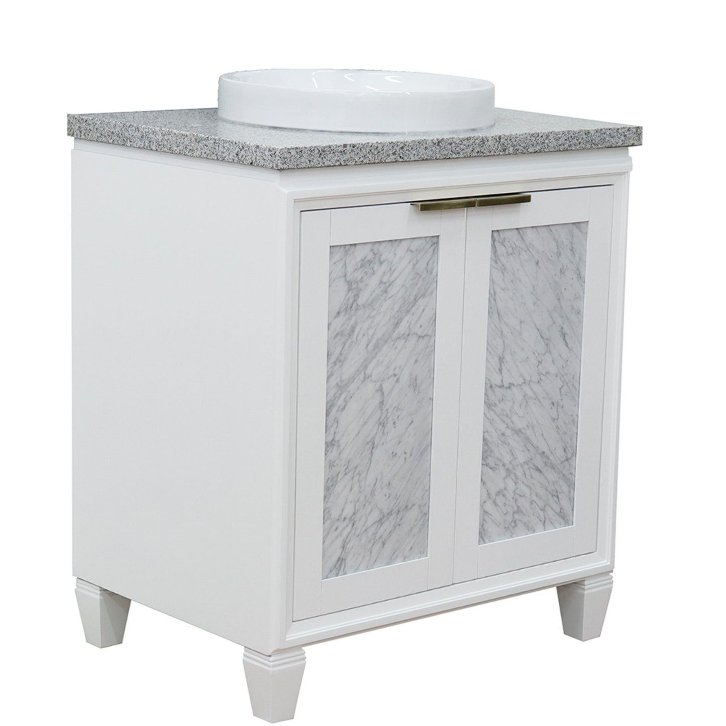 31" Single sink vanity in White finish with Gray granite with round sink