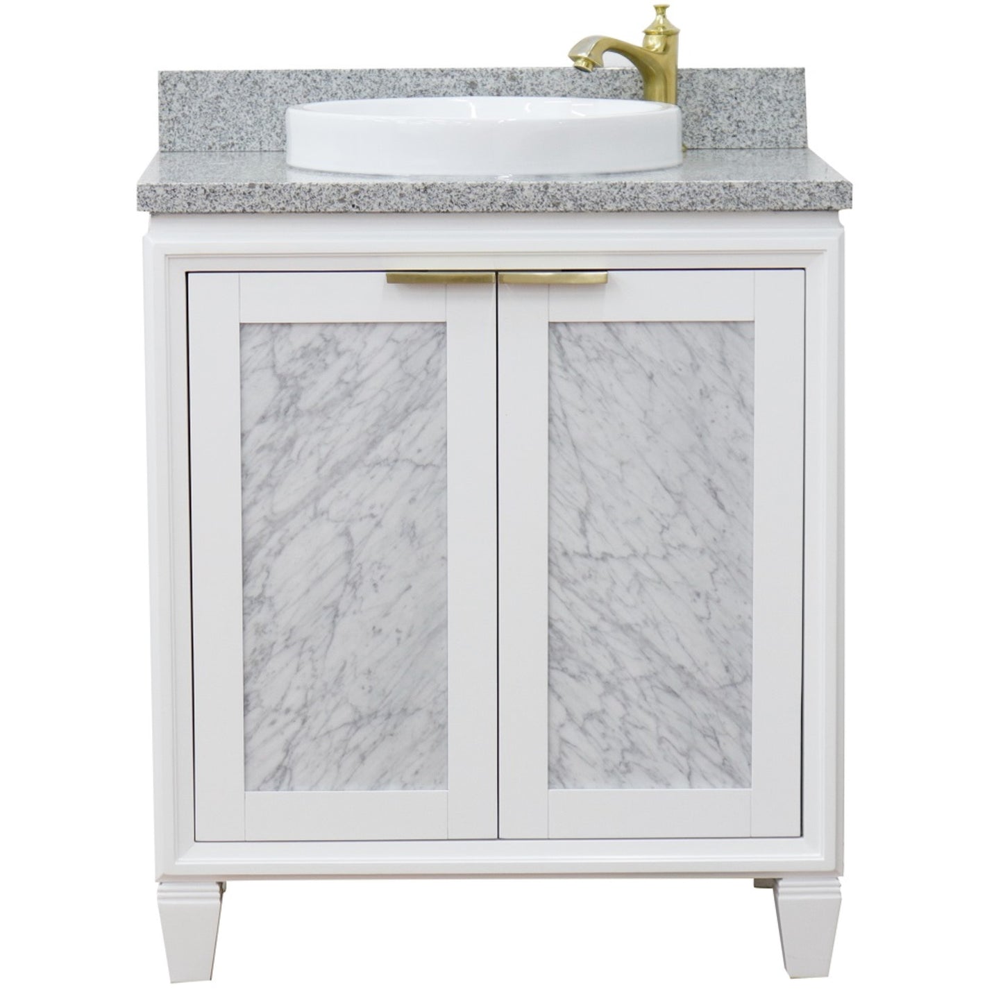 31" Single sink vanity in White finish with Gray granite with round sink