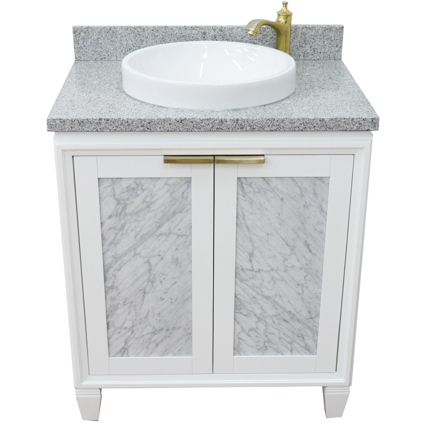 31" Single sink vanity in White finish with Gray granite with round sink