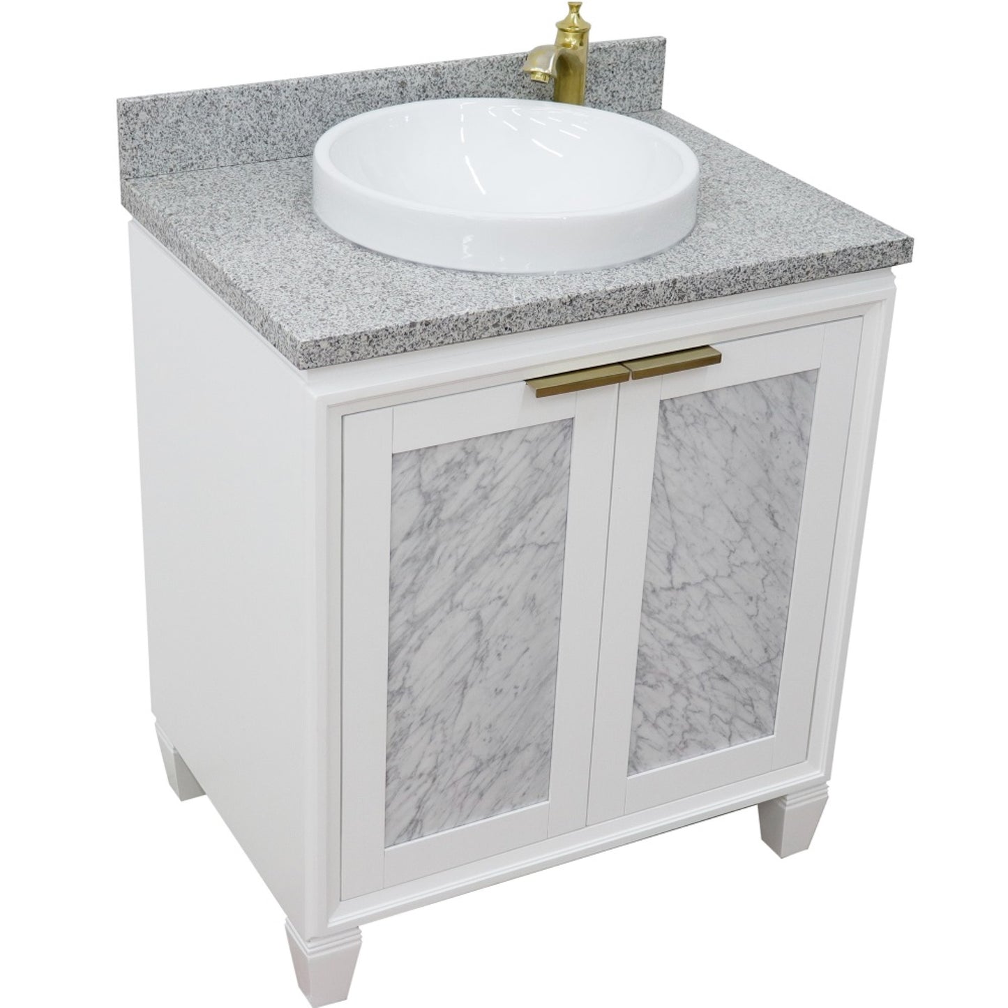 31" Single sink vanity in White finish with Gray granite with round sink