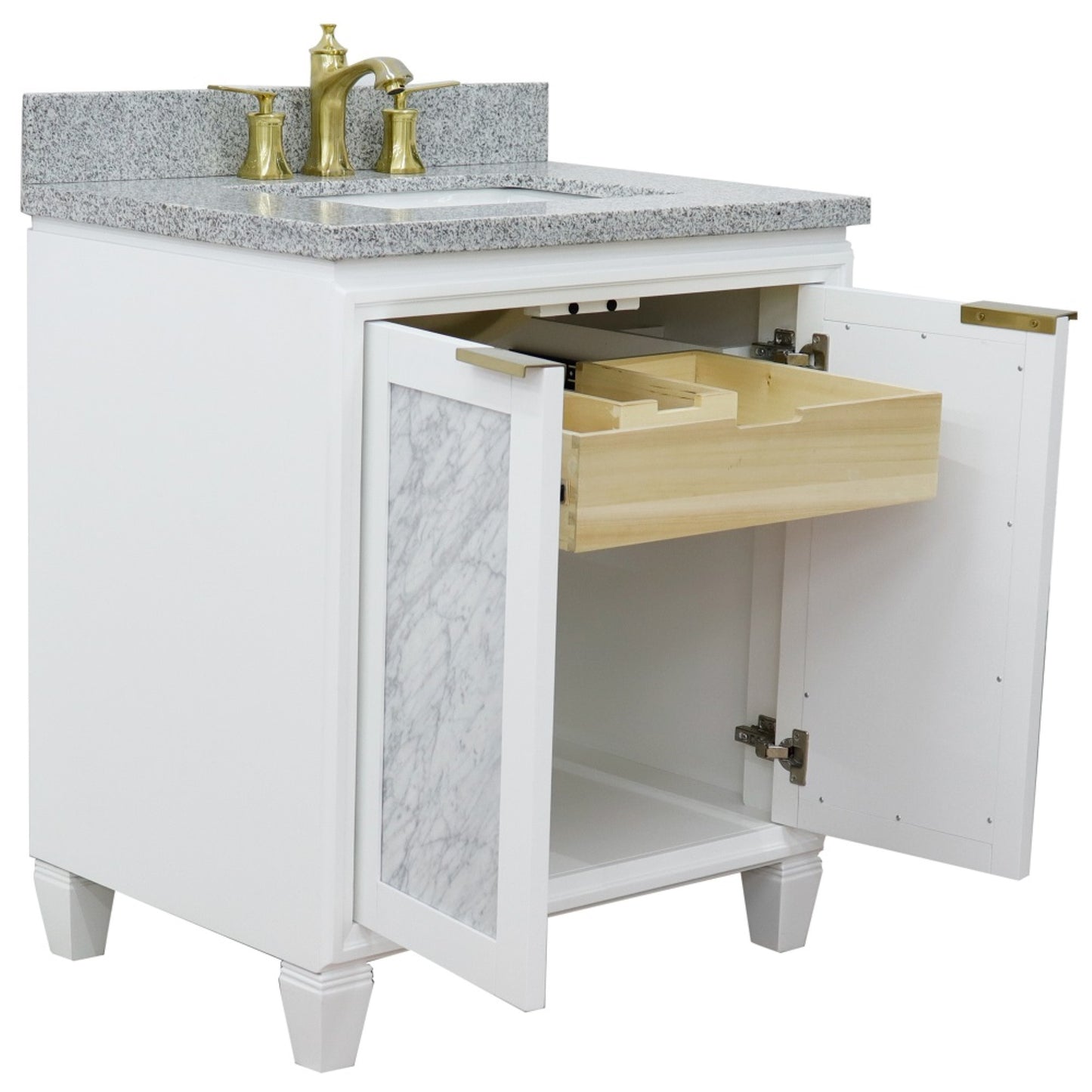 31" Single sink vanity in White finish with Gray granite with rectangle sink