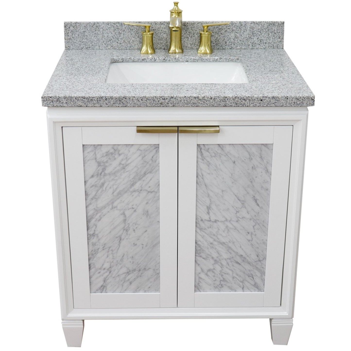 31" Single sink vanity in White finish with Gray granite with rectangle sink